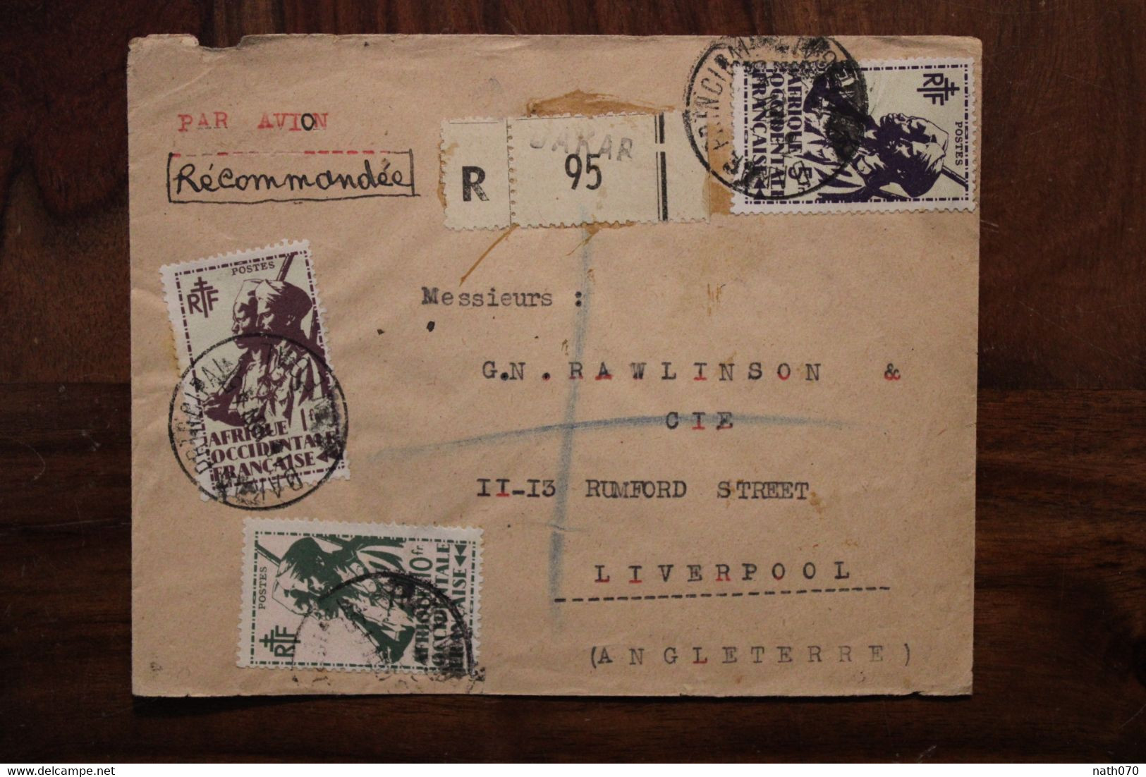 1940's Sénégal France Pour Liverpool Angleterre UK Cover AOF Colonie Air Mail Censure Registered Recommandé Reco R - Lettres & Documents