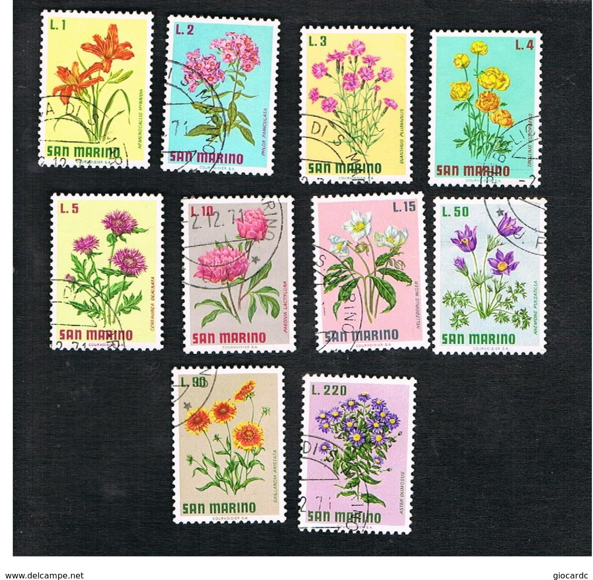 SAN MARINO - UNIF. 836.845   - 1971  FIORI (FLOWERS) - SERIE COMPLETA DI 10    -  USATI (USED°) - Used Stamps