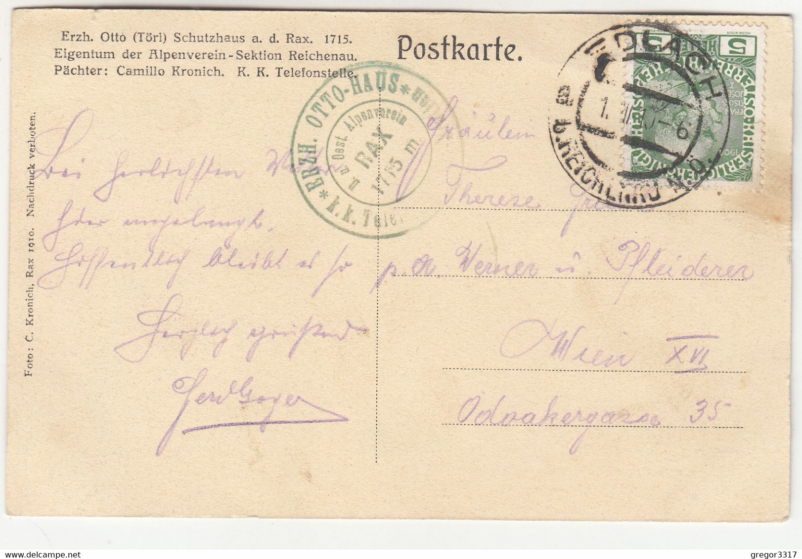 C1229) RAX - Erzh. Otto Törl - Schutzhaus A. D. Rax Gel. EDLACH 1910 - Raxgebiet