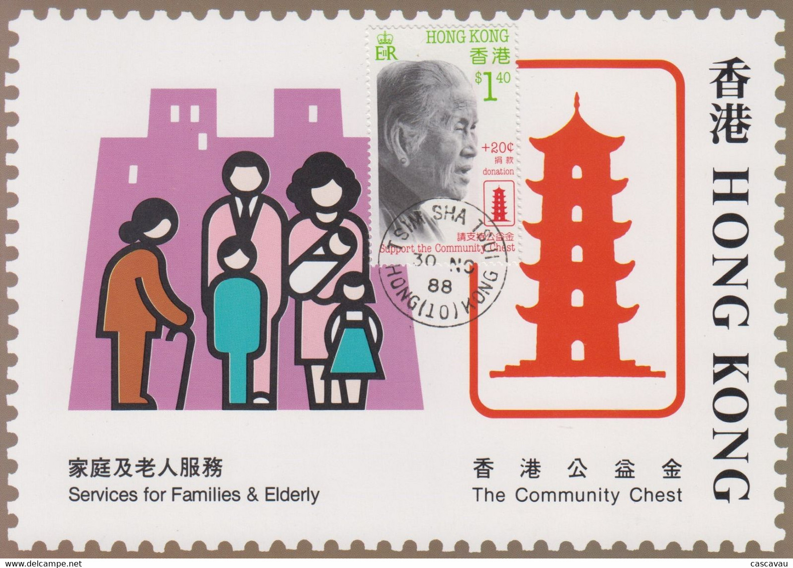 Carte  Maximum   HONG  KONG    Caisse  De  Bienfaisance    1988 - Tarjetas – Máxima