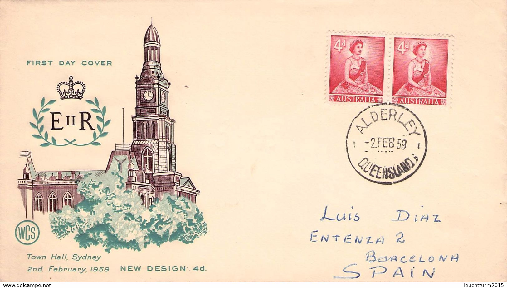 AUSTRALIA - FDC 4c 1959 > SPAIN  / 5-1 - FDC