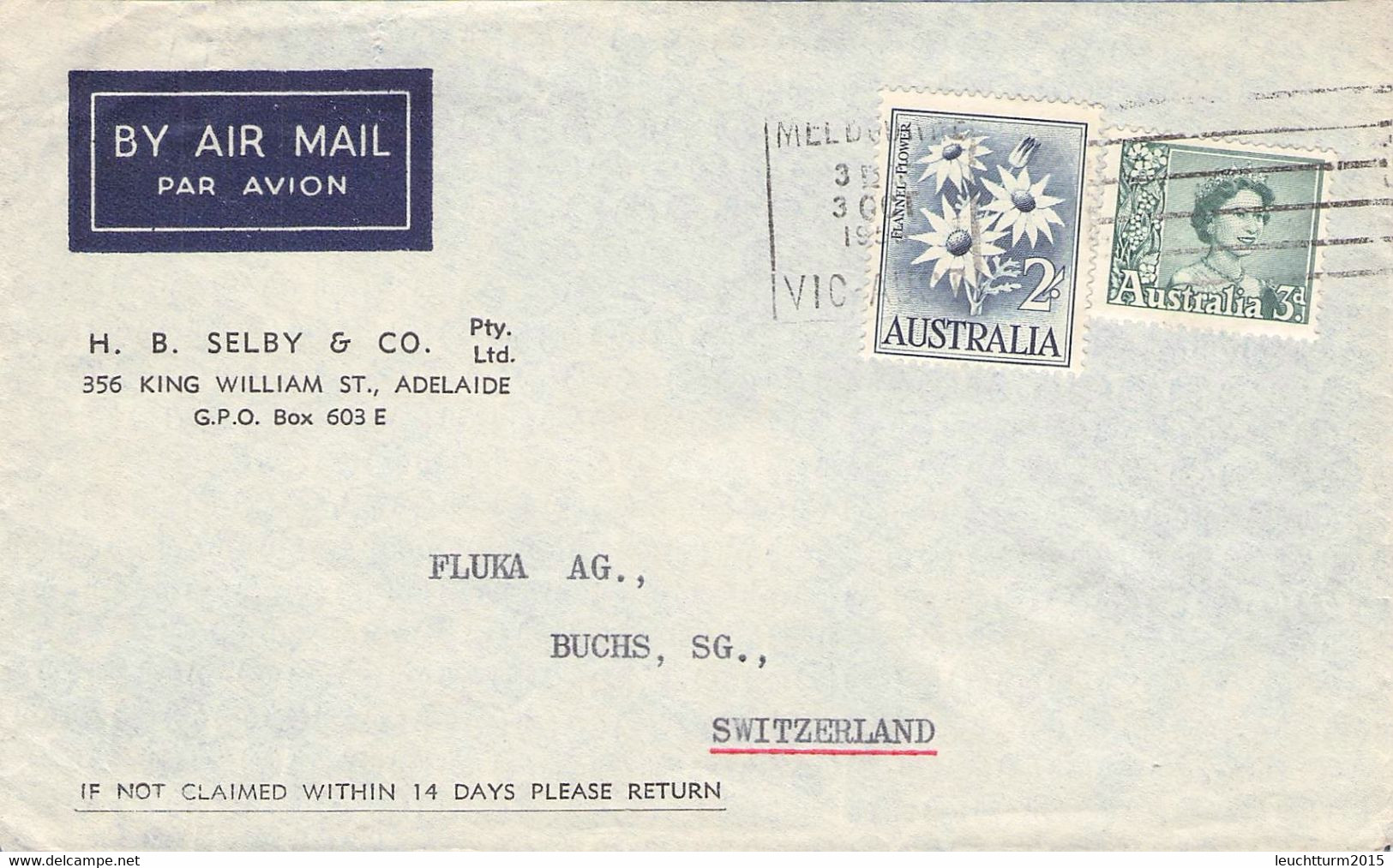 AUSTRALIA - AIRMAIL 1956 MELBOURNE > BUCHS/CH  / 5-2 - Covers & Documents