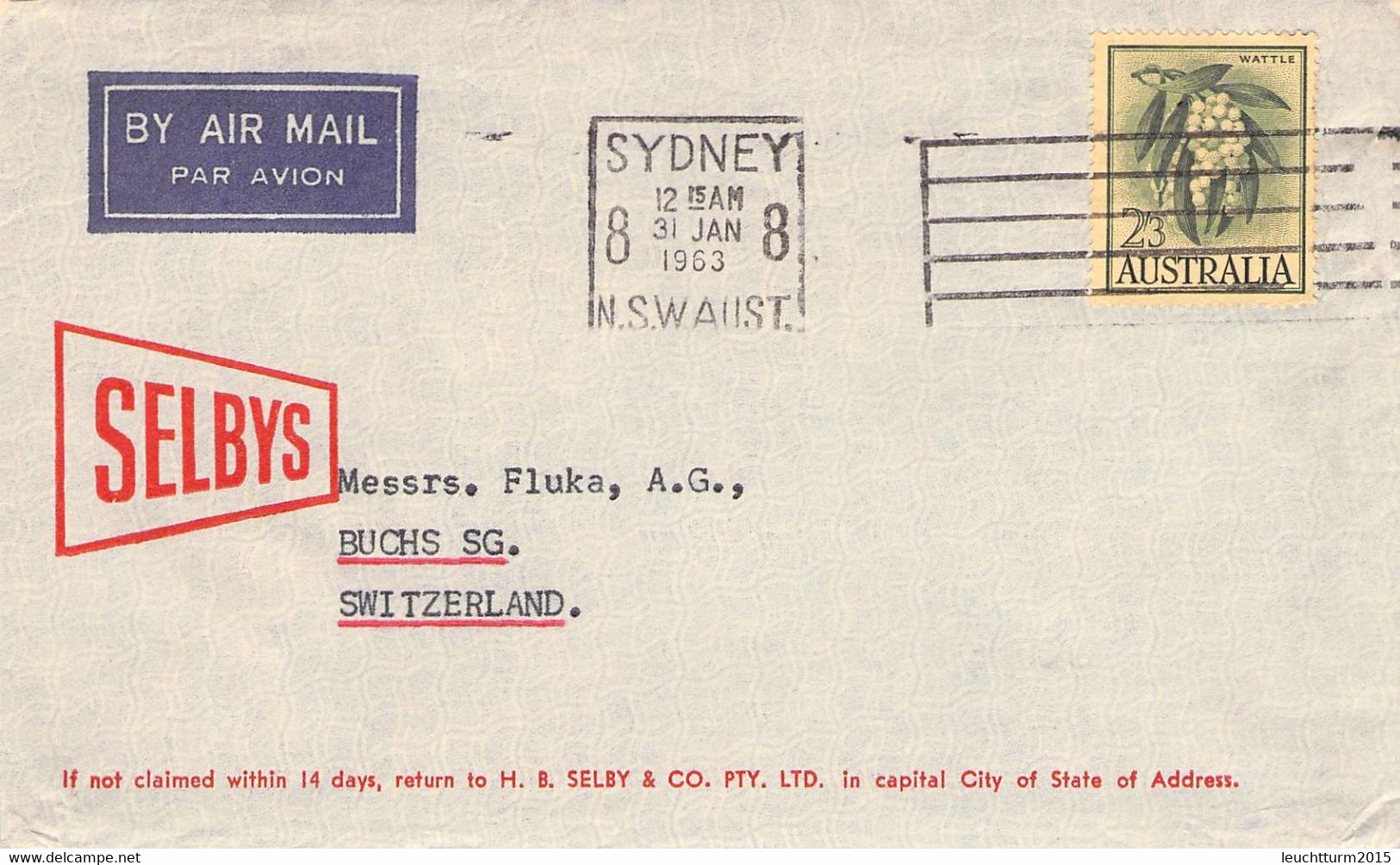 AUSTRALIA - AIRMAIL 1953 SYDNEY > BUCHS/CH  / 5-2 - Covers & Documents