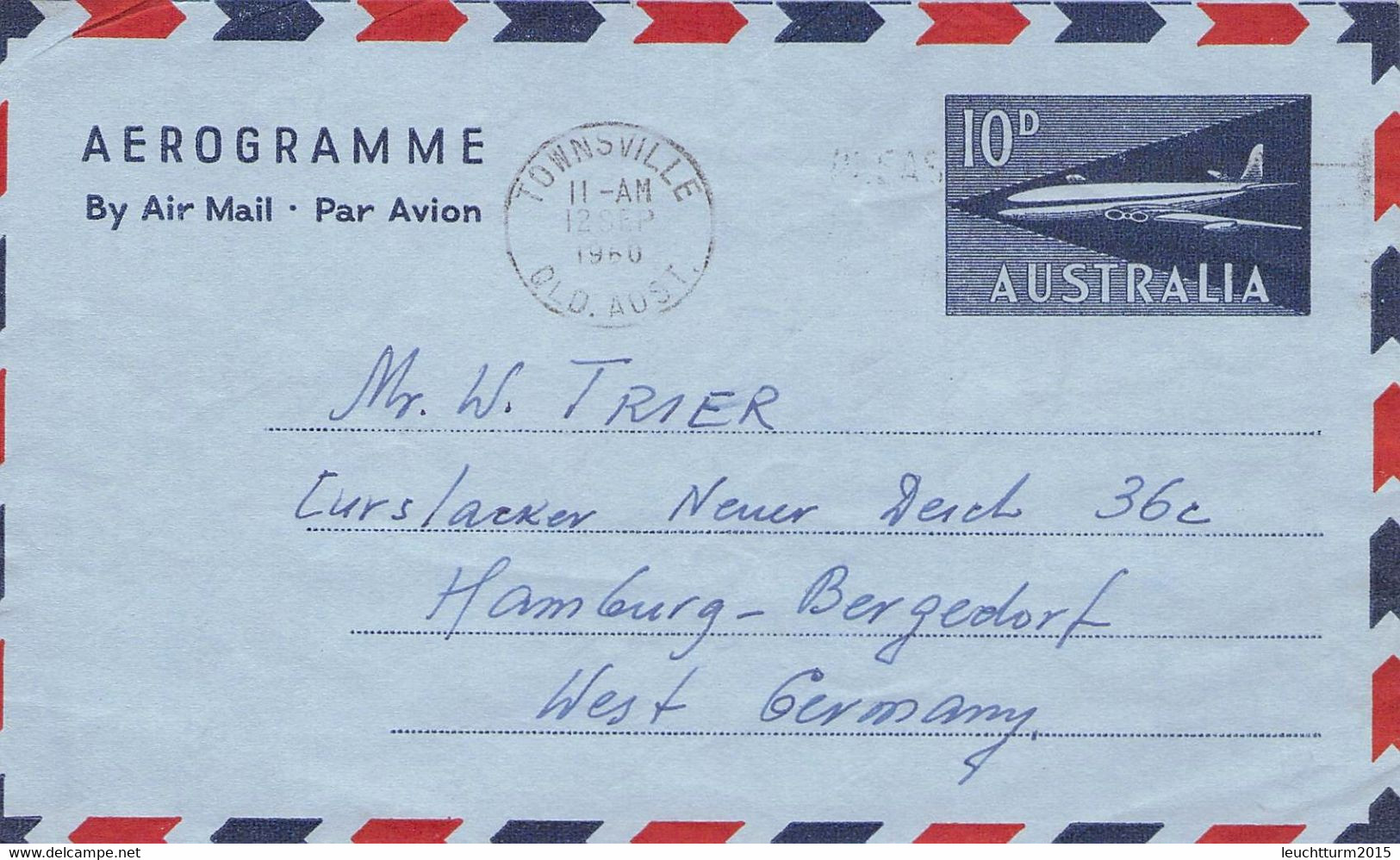 AUSTRALIA - AEROGRAMME 1960 TOWNSVILLE > HAMBURG/DE  / 5-2 - Aérogrammes