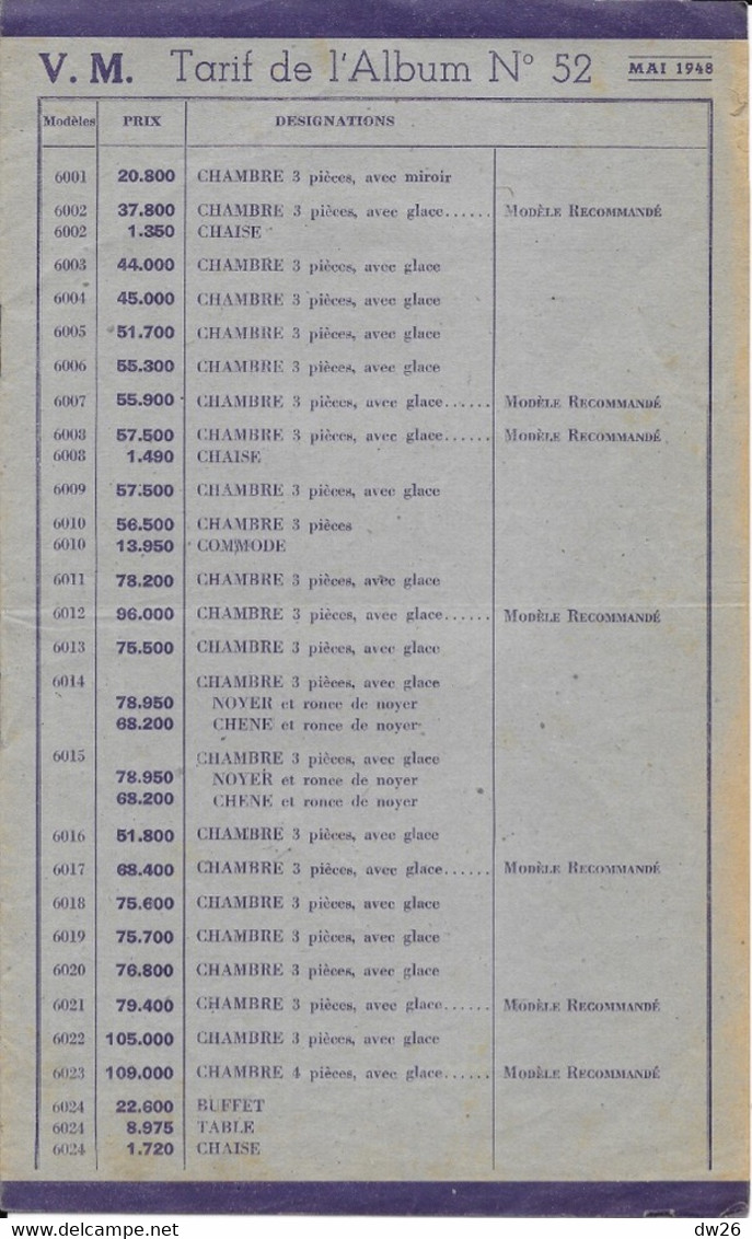 Catalogue Meubles Victor Maréchal (Séjours, Salles à Manger, Chambres) Breuil-le-Sec (Oise) Mai 1948 - Décoration Intérieure