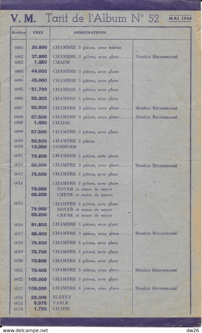 Catalogue Meubles Victor Maréchal (Séjours, Salles à Manger, Chambres) Breuil-le-Sec (Oise) Mai 1948 - Home Decoration