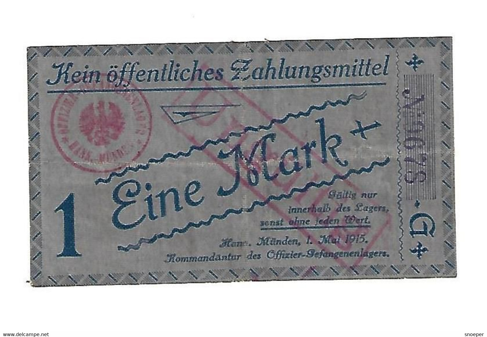 *germany Offizier Gefangenen Lager Hann. Munden 1 Mark G   05.01.01 - Autres & Non Classés