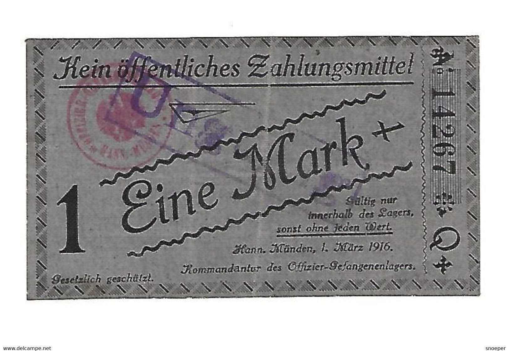 *germany Offizier Gefangenen Lager Hann. Munden 1 Mark Q   05.10.05 - Altri & Non Classificati