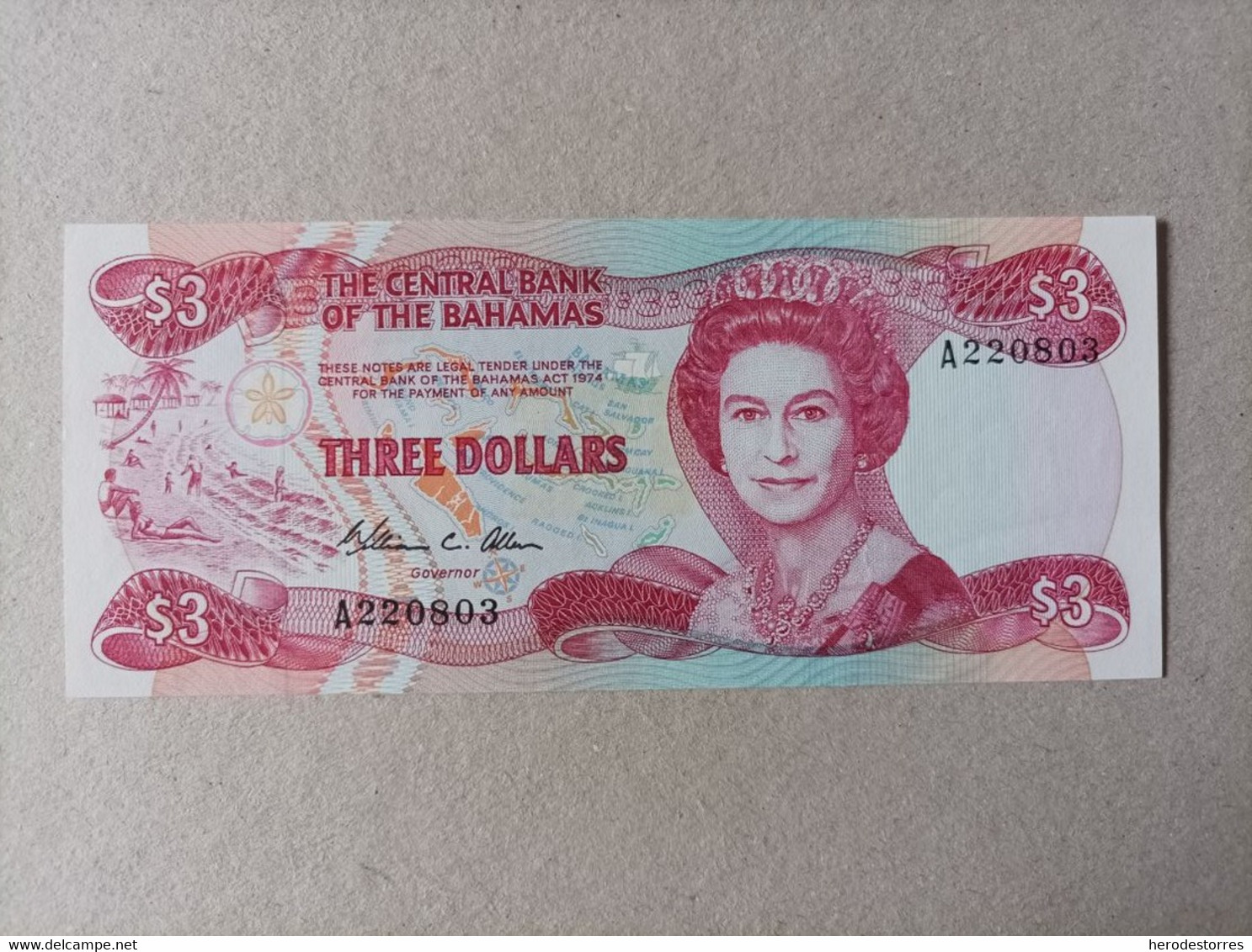 Billete De Bahamas De 3 Dólares, Serie A, UNC - Bahama's