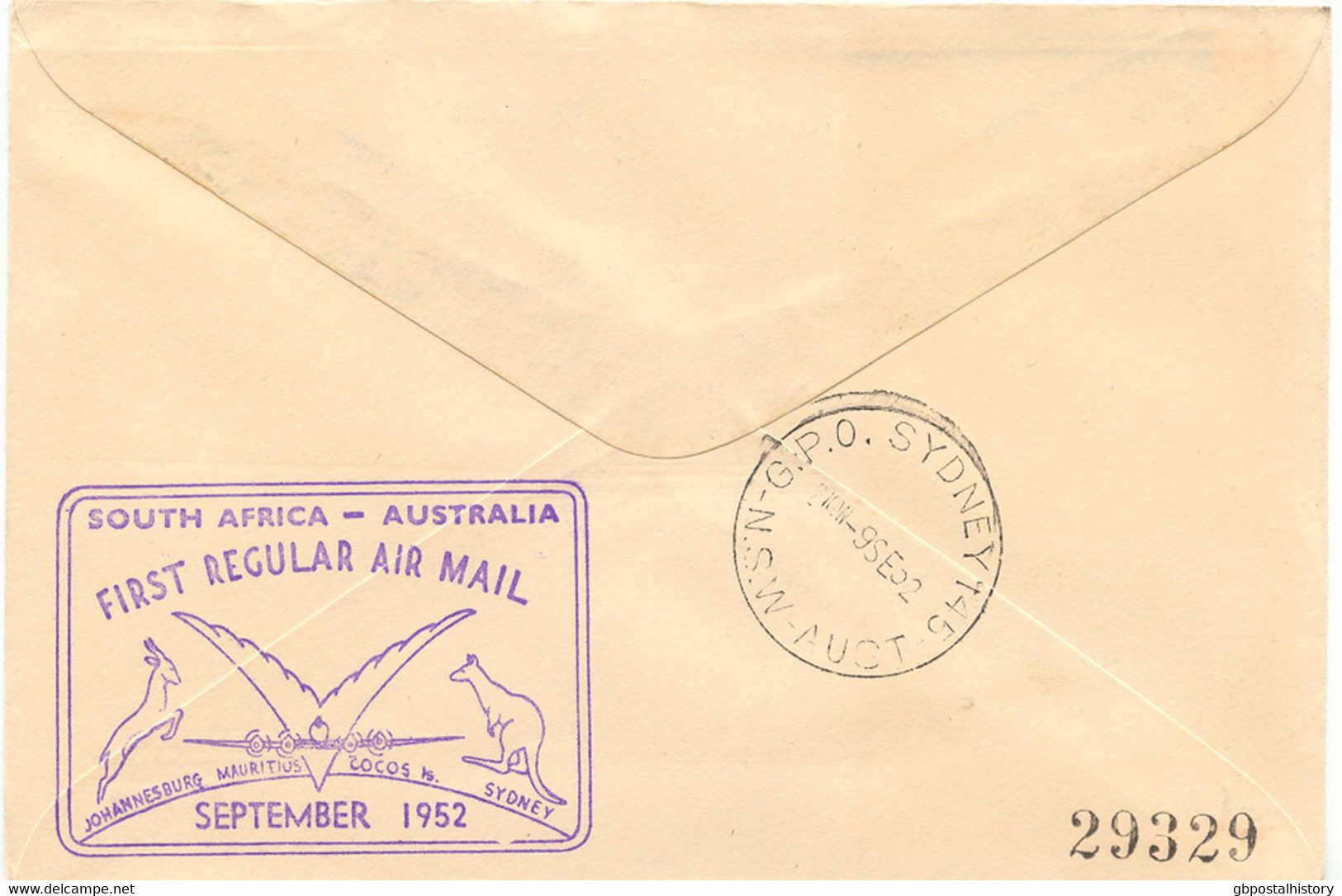 SÜDAFRIKA 1952 Mischfrankatur A. 3 Selt. Kab.-Erstflüge Der Qantas Empire Airways, Teilstrecken "JOHANNESBURG - COCOS IS - Luftpost
