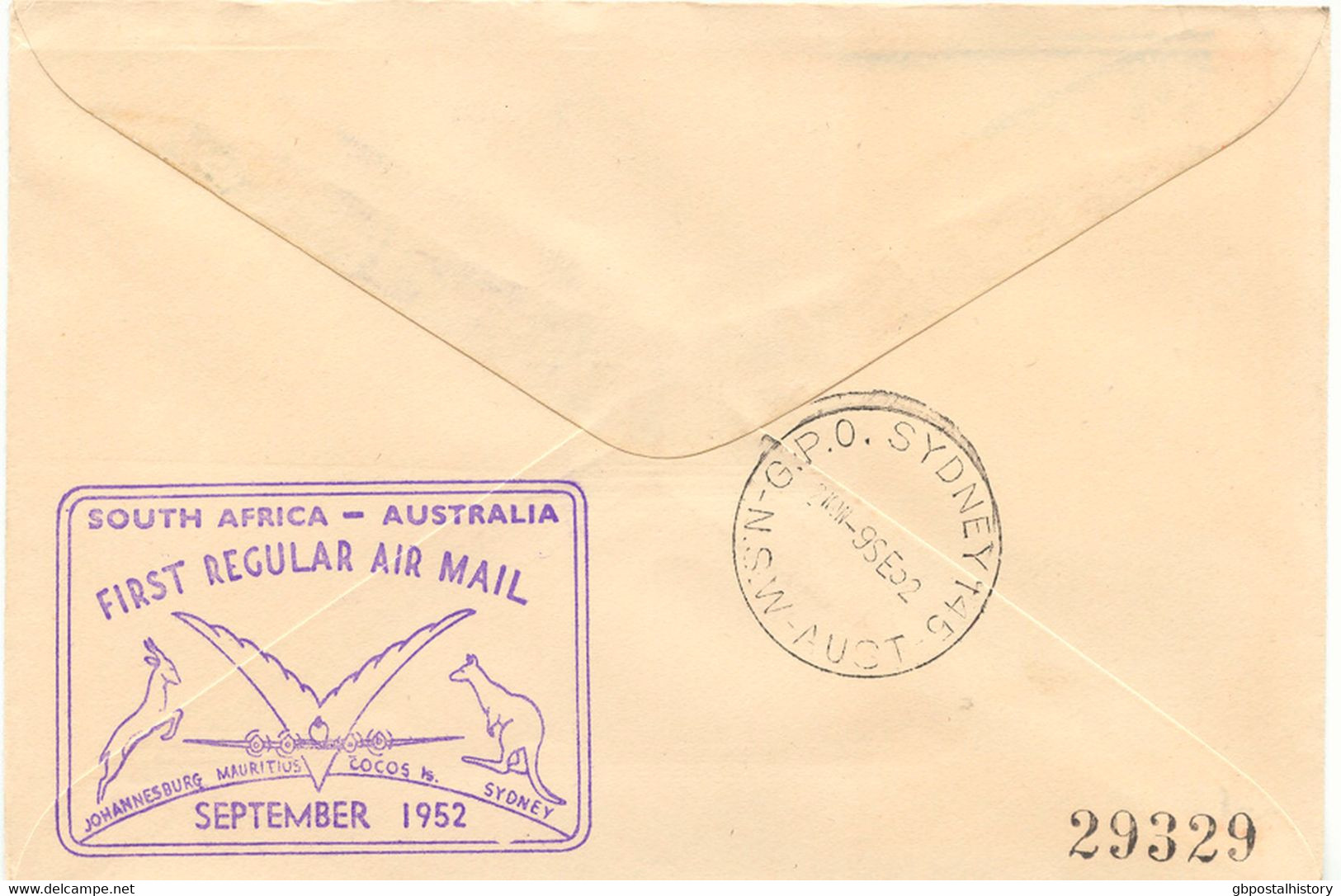 SÜDAFRIKA 1952 Mischfrankatur A. 3 Selt. Kab.-Erstflüge Der Qantas Empire Airways, Teilstrecken "JOHANNESBURG - COCOS IS - Airmail