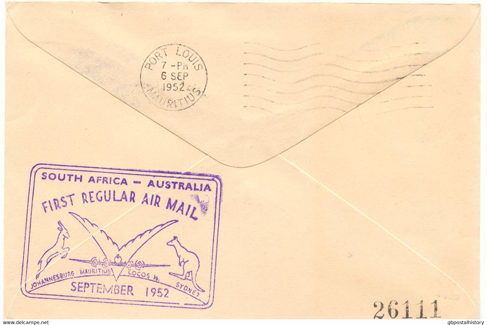 SÜDAFRIKA 1952 Mischfrankatur A. 3 Selt. Kab.-Erstflüge Der Qantas Empire Airways, Teilstrecken "JOHANNESBURG - COCOS IS - Airmail