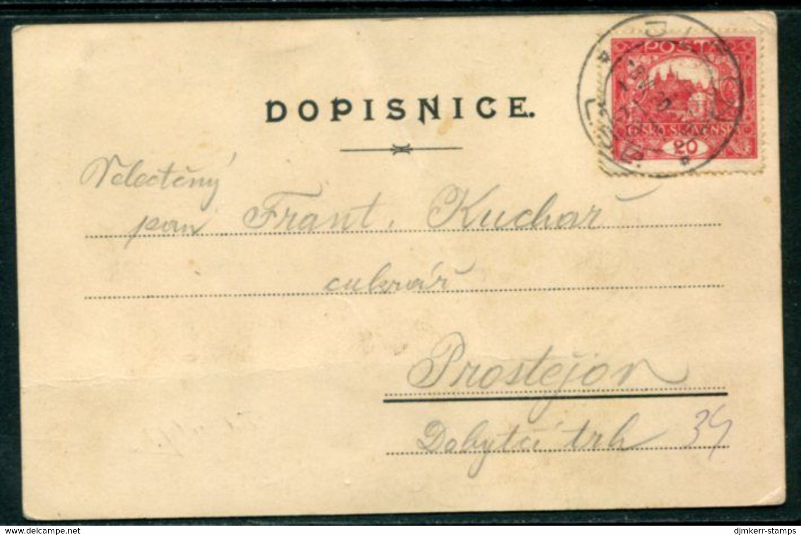 CZECHOSLOVAKIA 1920 Postcard "Greetings From Jičina" Franked With Hradcany 20 H. - Briefe U. Dokumente
