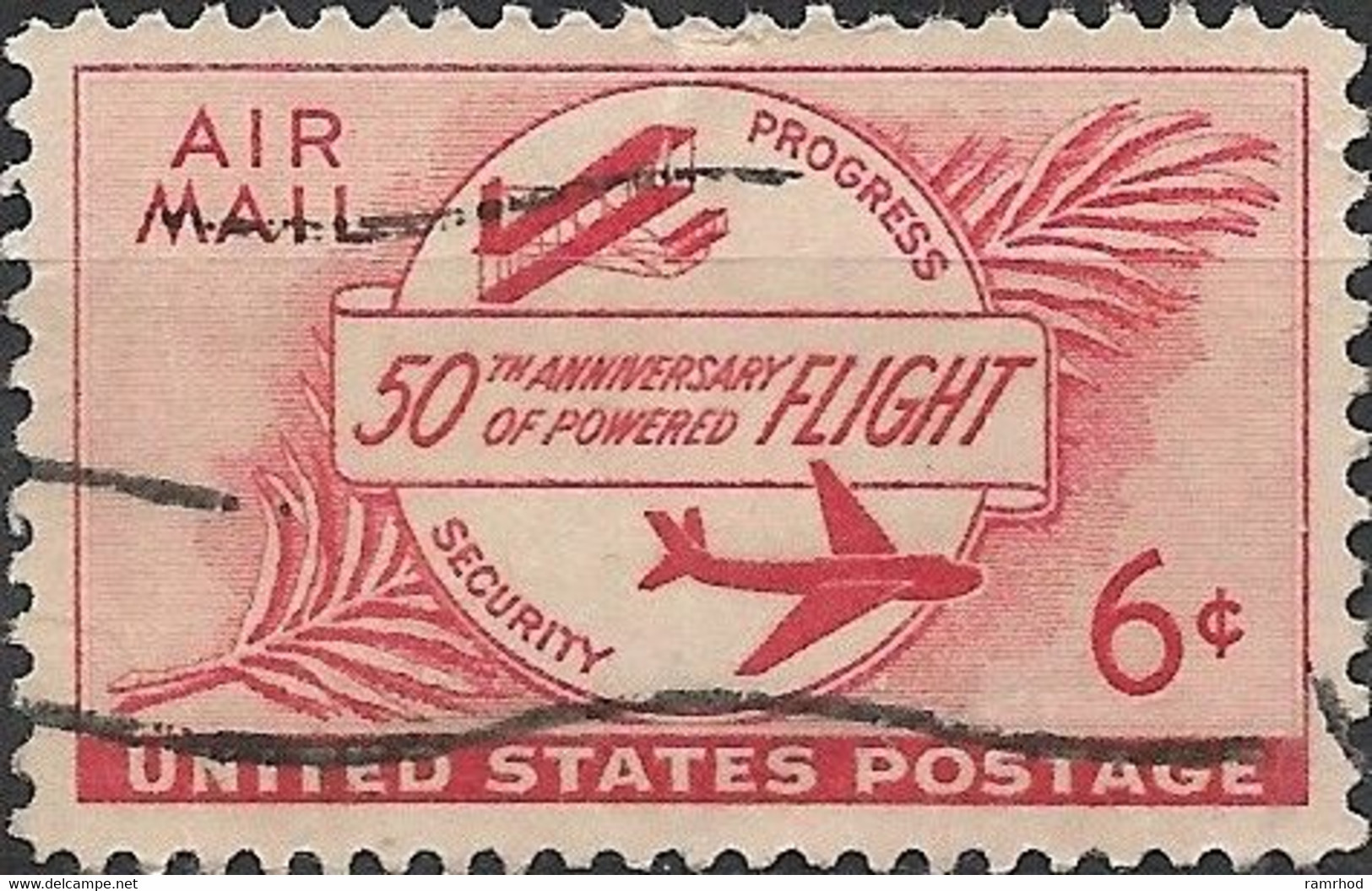 USA 1953 Air. 50th Anniversary Of Aviation - 6c - Wright Flyer I And Boeing 377 Stratocruiser FU - 2a. 1941-1960 Usados