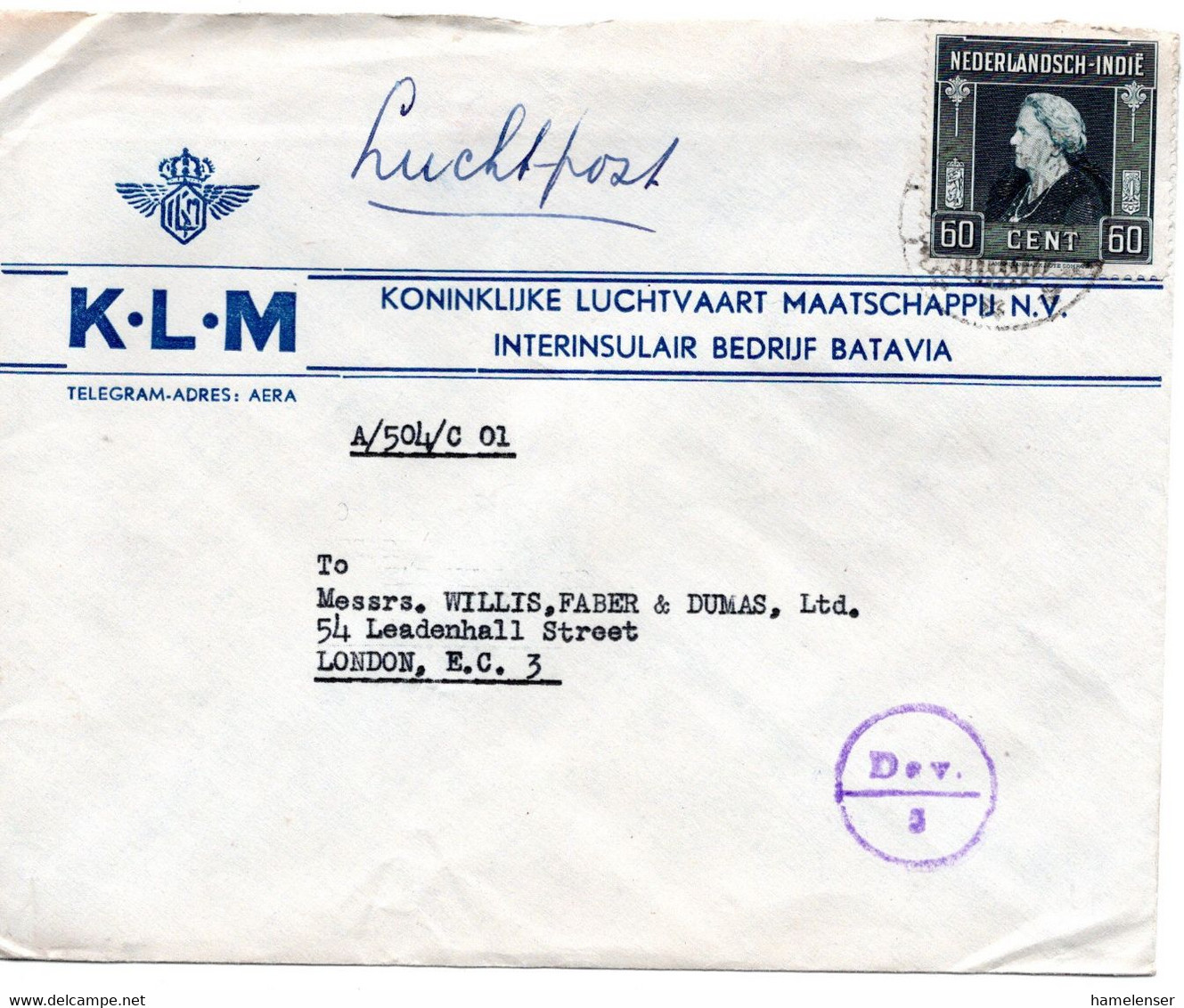 62485 - Niederlaendisch-Indien - 1947 - 60c Wilhelmina EF A LpBf -> Grossbritannien, M. Devisenkontrolle - Nederlands-Indië