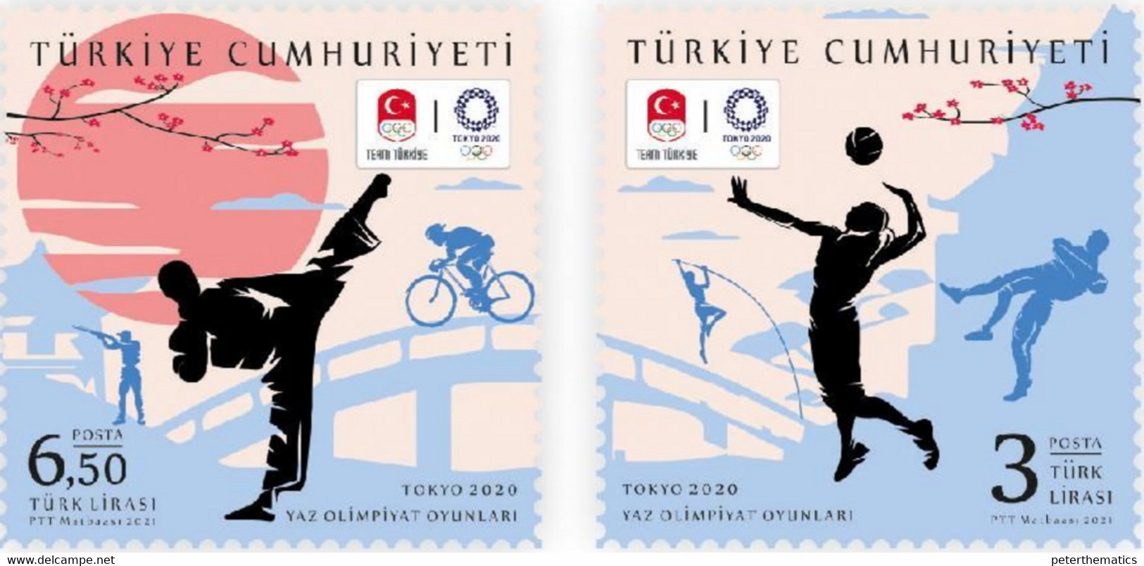TURKEY, 2021, MNH, TOKYO OLYMPICS, CYCLING, VOLLEYBALL, MARTIAL ARTS, 2v - Sommer 2020: Tokio