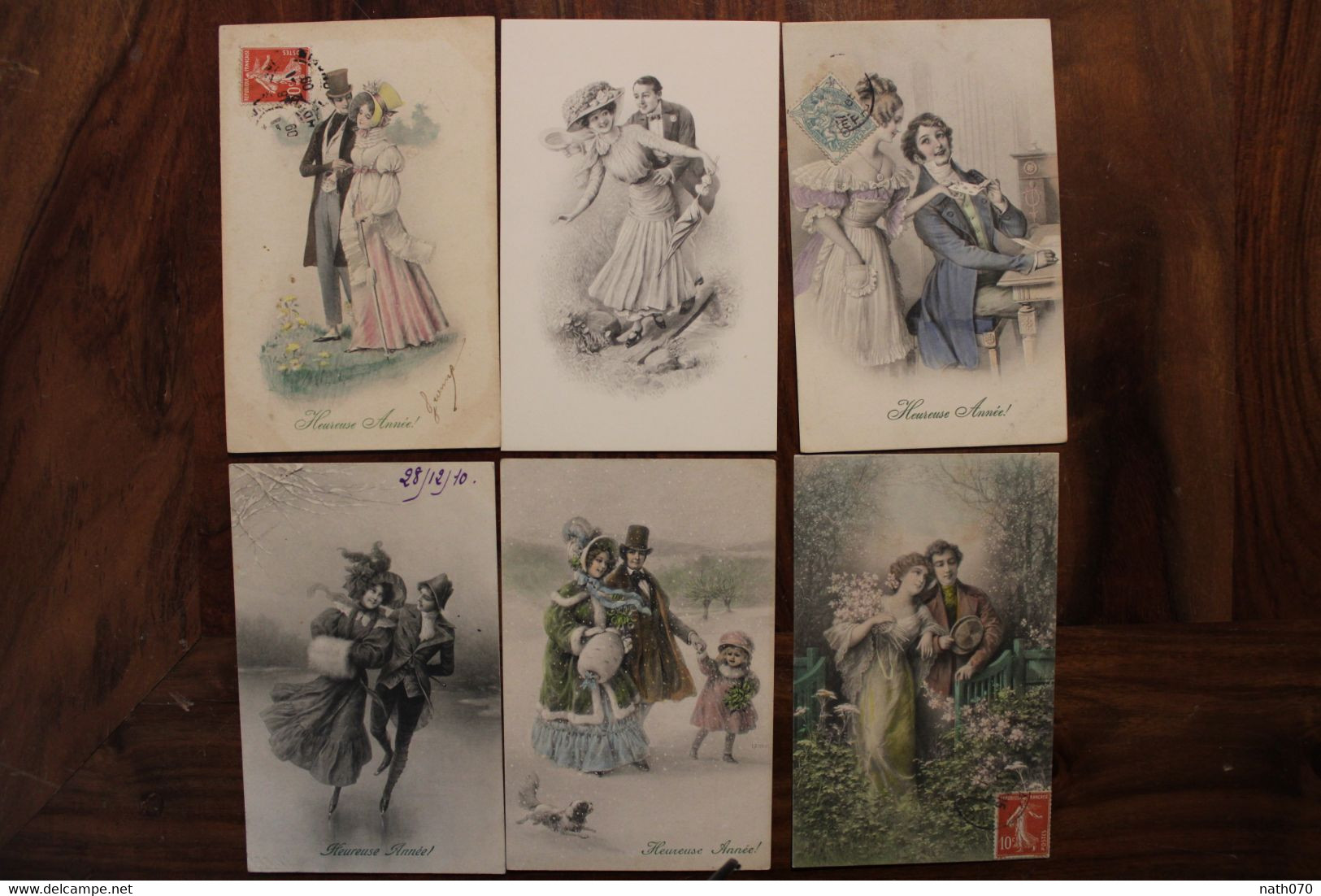 AK 1900's Lot De 6 CPA Femmes élégantes Couple Heureuse Année Illustrateur M M VIENNE Litho Voyagées Autriche - Vienne