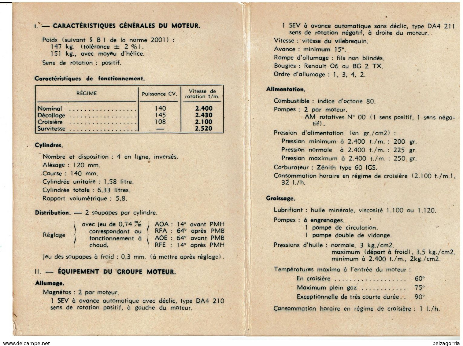 MANUEL MOTEURS AVIATION RENAULT 4 P.01 1927 CARTE DE SERVICE UTILISATION ENTRETIEN -TRES RARE - VOIR SCANS - Manuales