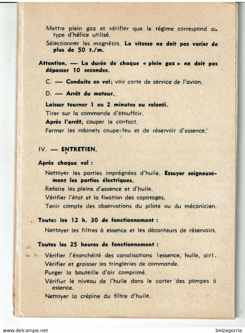 MANUEL MOTEURS AVIATION RENAULT 4 P.01 1927 CARTE DE SERVICE UTILISATION ENTRETIEN -TRES RARE - VOIR SCANS - Handbücher