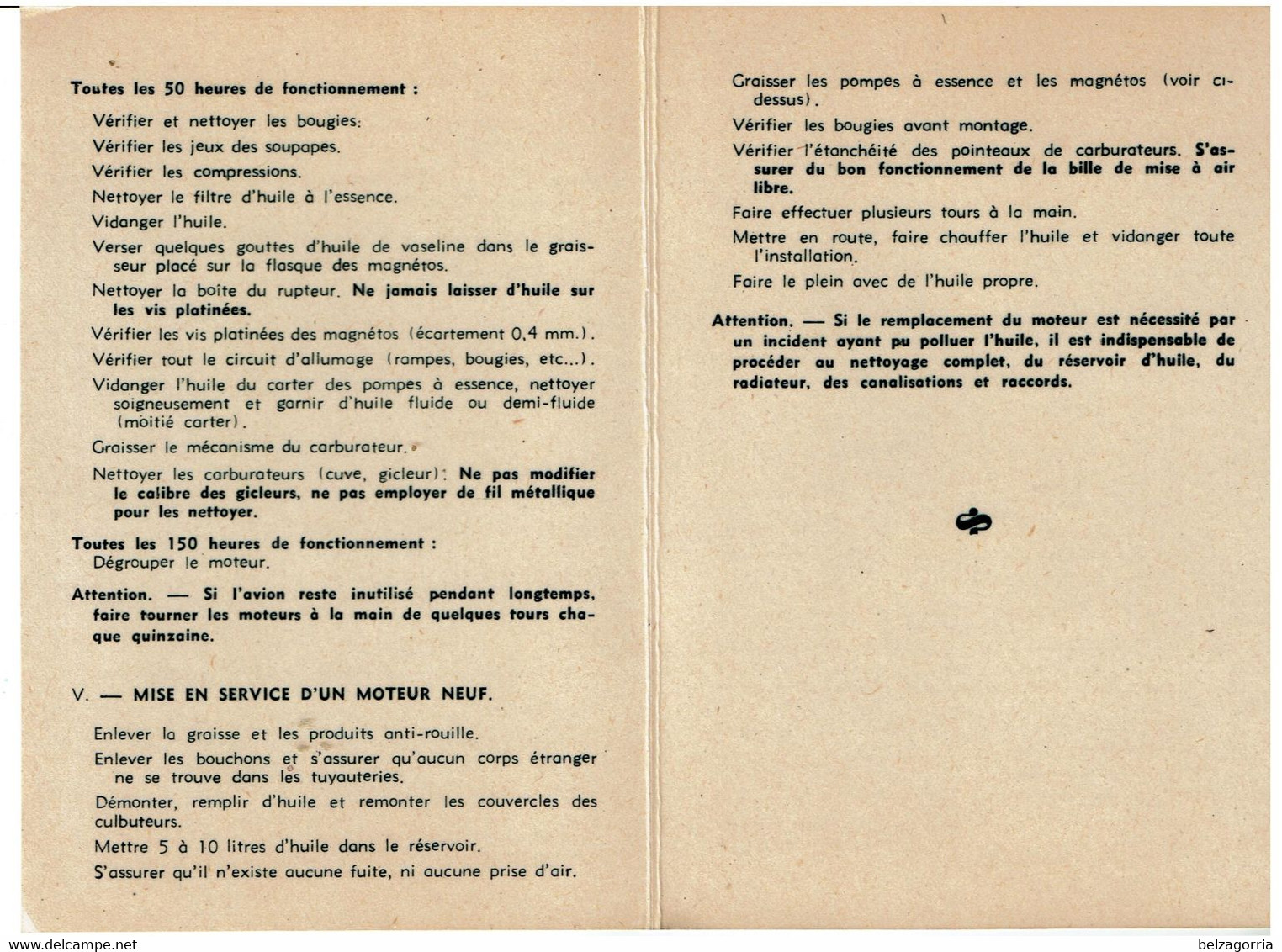MANUEL MOTEURS AVIATION RENAULT 4 P.01 1927 CARTE DE SERVICE UTILISATION ENTRETIEN -TRES RARE - VOIR SCANS - Manuali