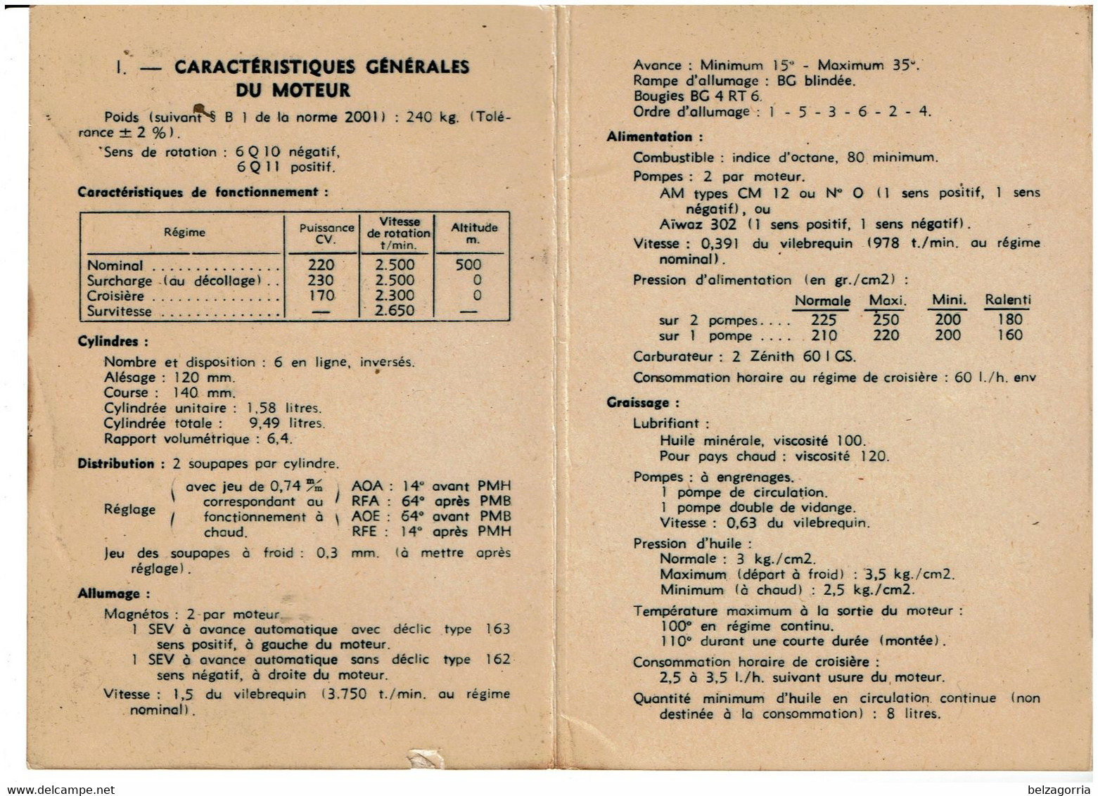 MANUEL MOTEURS AVIATION RENAULT 6 Q 10 & 11 1932 - CARTE DE SERVICE UTILISATION ENTRETIEN -TRES RARE - VOIR SCANS - Manuali