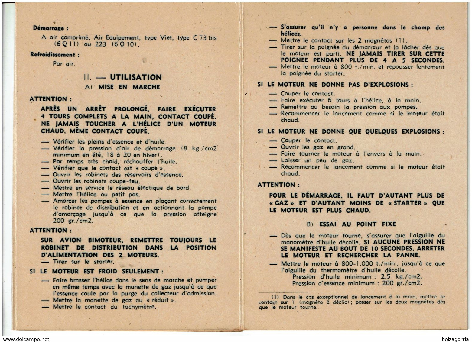MANUEL MOTEURS AVIATION RENAULT 6 Q 10 & 11 1932 - CARTE DE SERVICE UTILISATION ENTRETIEN -TRES RARE - VOIR SCANS - Handbücher