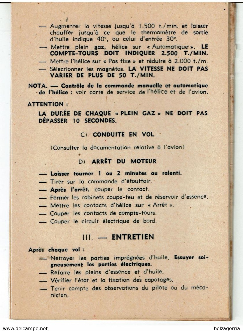 MANUEL MOTEURS AVIATION RENAULT 6 Q 10 & 11 1932 - CARTE DE SERVICE UTILISATION ENTRETIEN -TRES RARE - VOIR SCANS - Handbücher