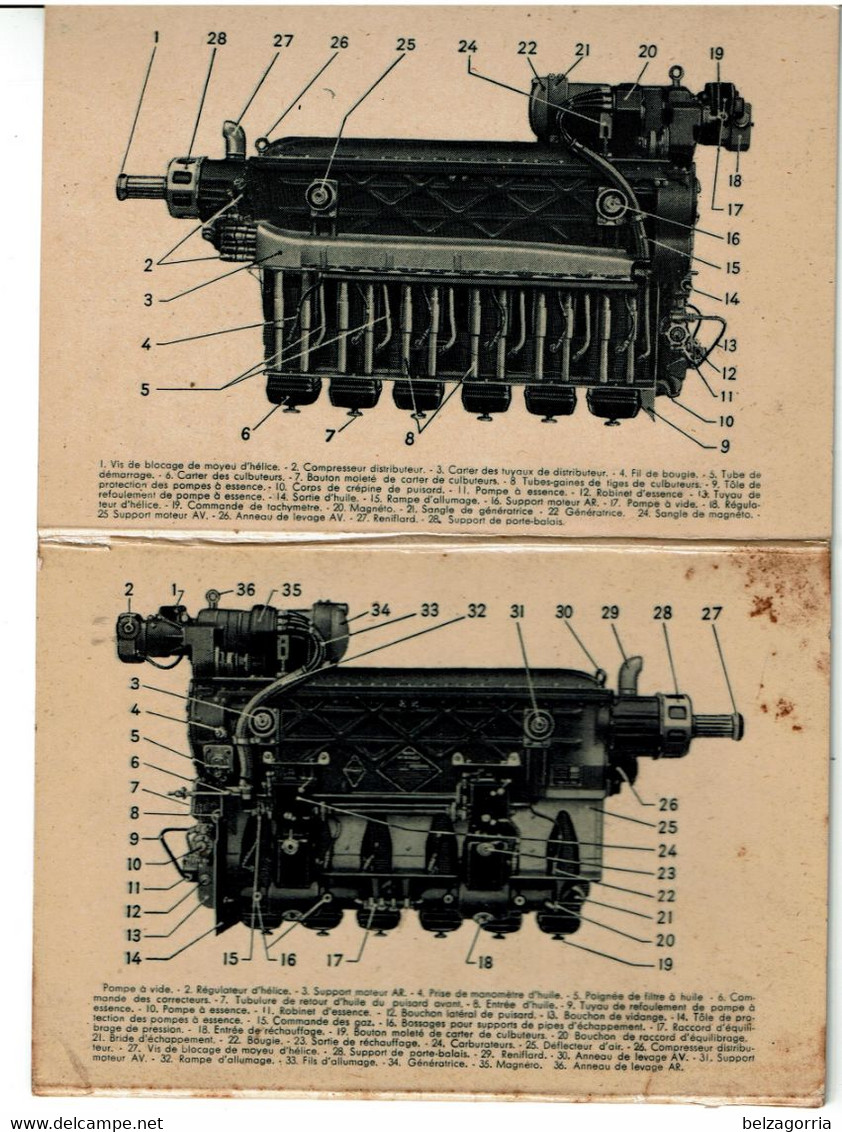 MANUEL MOTEURS AVIATION RENAULT 6 Q 10 & 11 1932 - CARTE DE SERVICE UTILISATION ENTRETIEN -TRES RARE - VOIR SCANS - Manuals