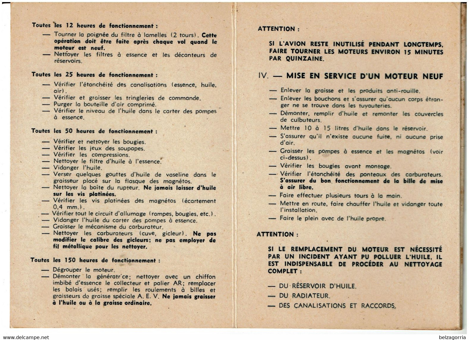 MANUEL MOTEURS AVIATION RENAULT 6 Q 10 & 11 1932 - CARTE DE SERVICE UTILISATION ENTRETIEN -TRES RARE - VOIR SCANS - Manuali