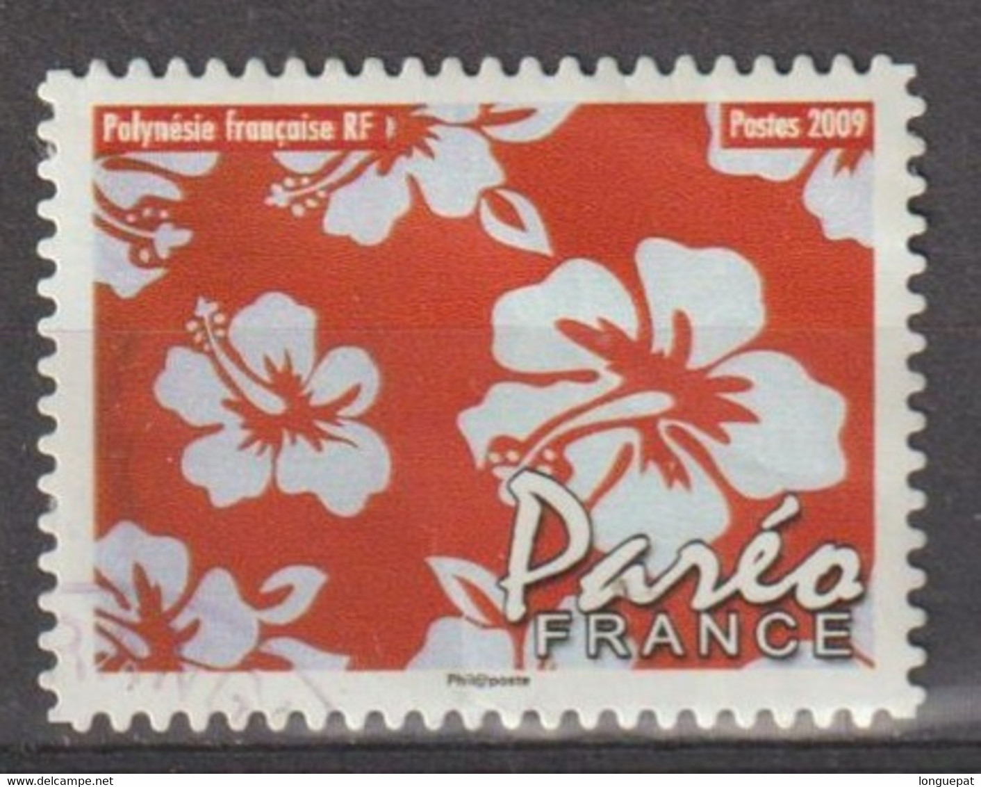 POLYNESIE Frse :  Paréo : Fleurs Sur Fond Rouge - Tissu - Vêtement - - Used Stamps