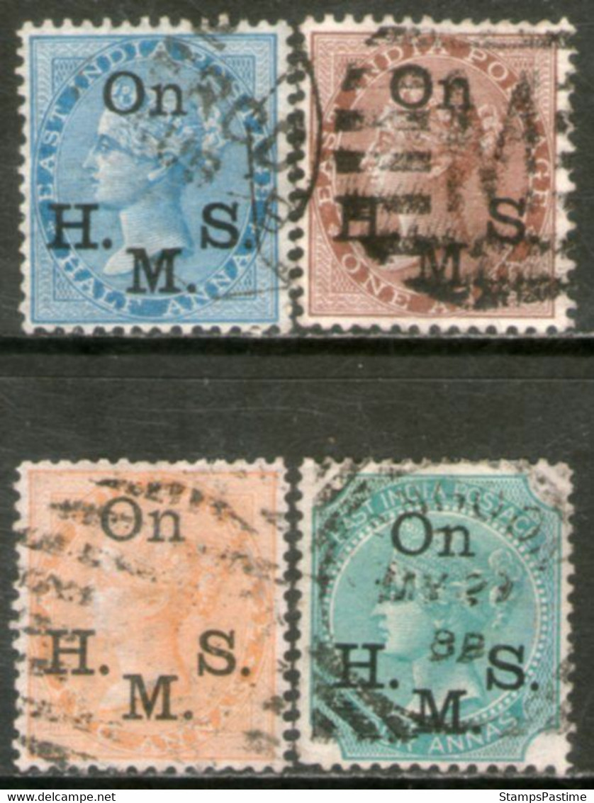 INDIA INGLESA (BRITISH) Serie X 4 Sellos Usados RESELLADOS ON H S M Años 1874-82 – Valorizada En Catálogo € 34,80 - 1858-79 Crown Colony