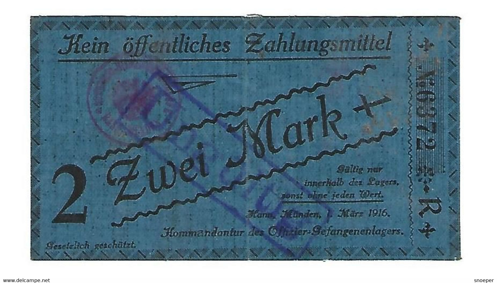 *germany Offizier Gefangenen Lager Hann. Munden 2 Mark R   05.11.02 - Autres & Non Classés