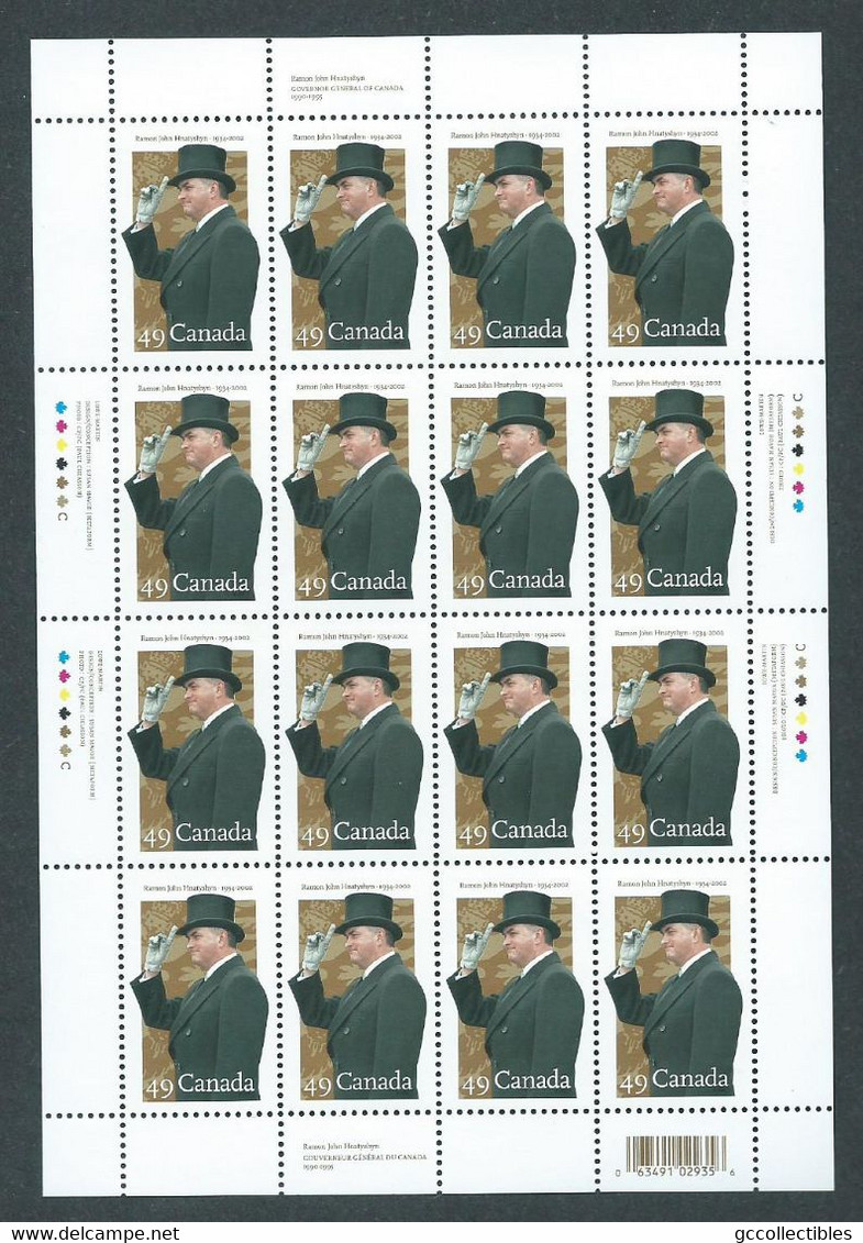 Canada # 2024 Full Pane Of 16 MNH - Governor General Ramon Hnatyshyn - Volledige & Onvolledige Vellen