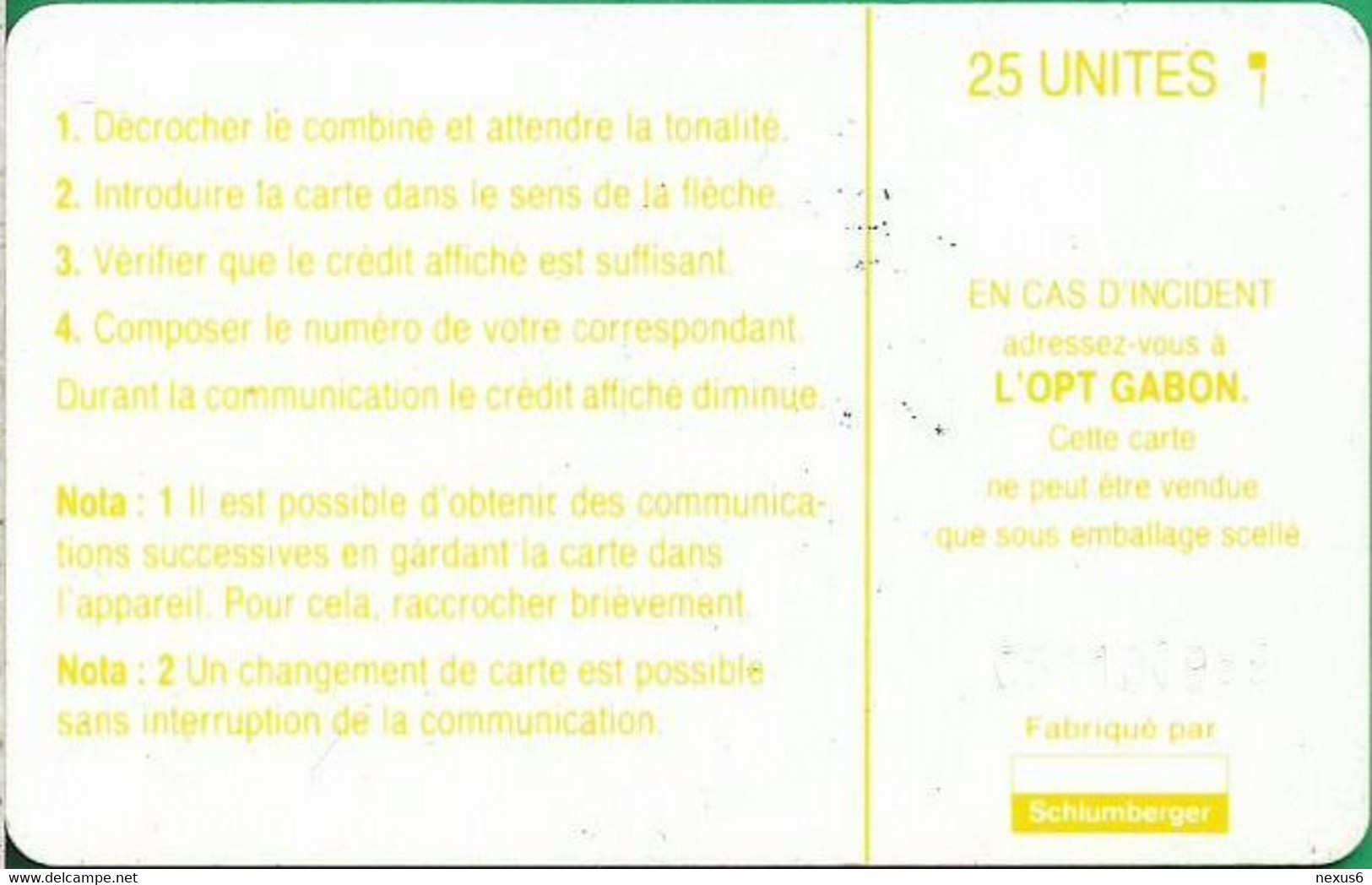 Gabon - OPT (Chip) - Map Of Gabon (Yellow) - SC5, Cn. C51100986 White, 25Units, Used - Gabon