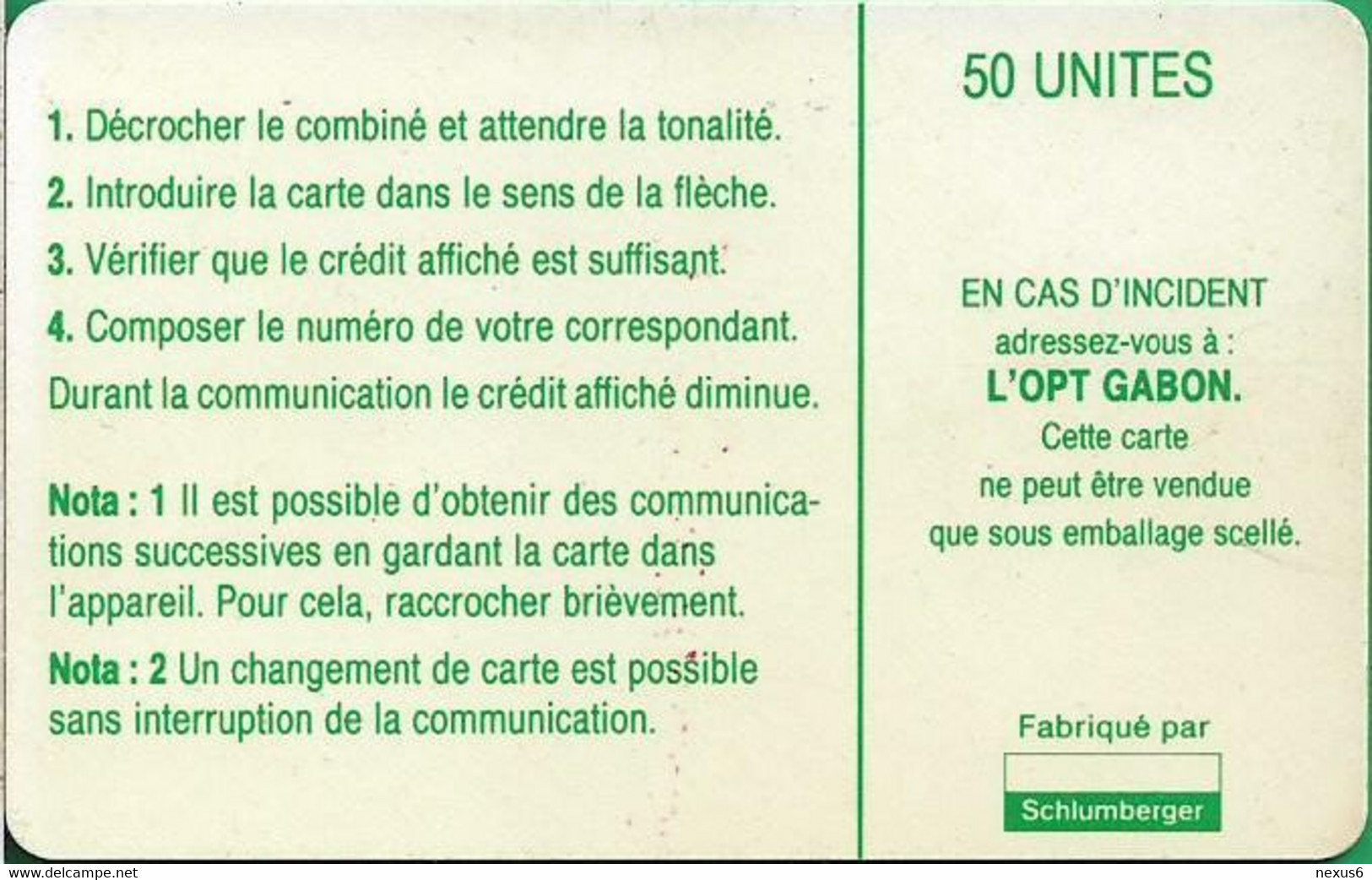 Gabon - OPT (Chip) - Map Of Gabon (Green) - SC7, No CN., 50Units, Used - Gabon