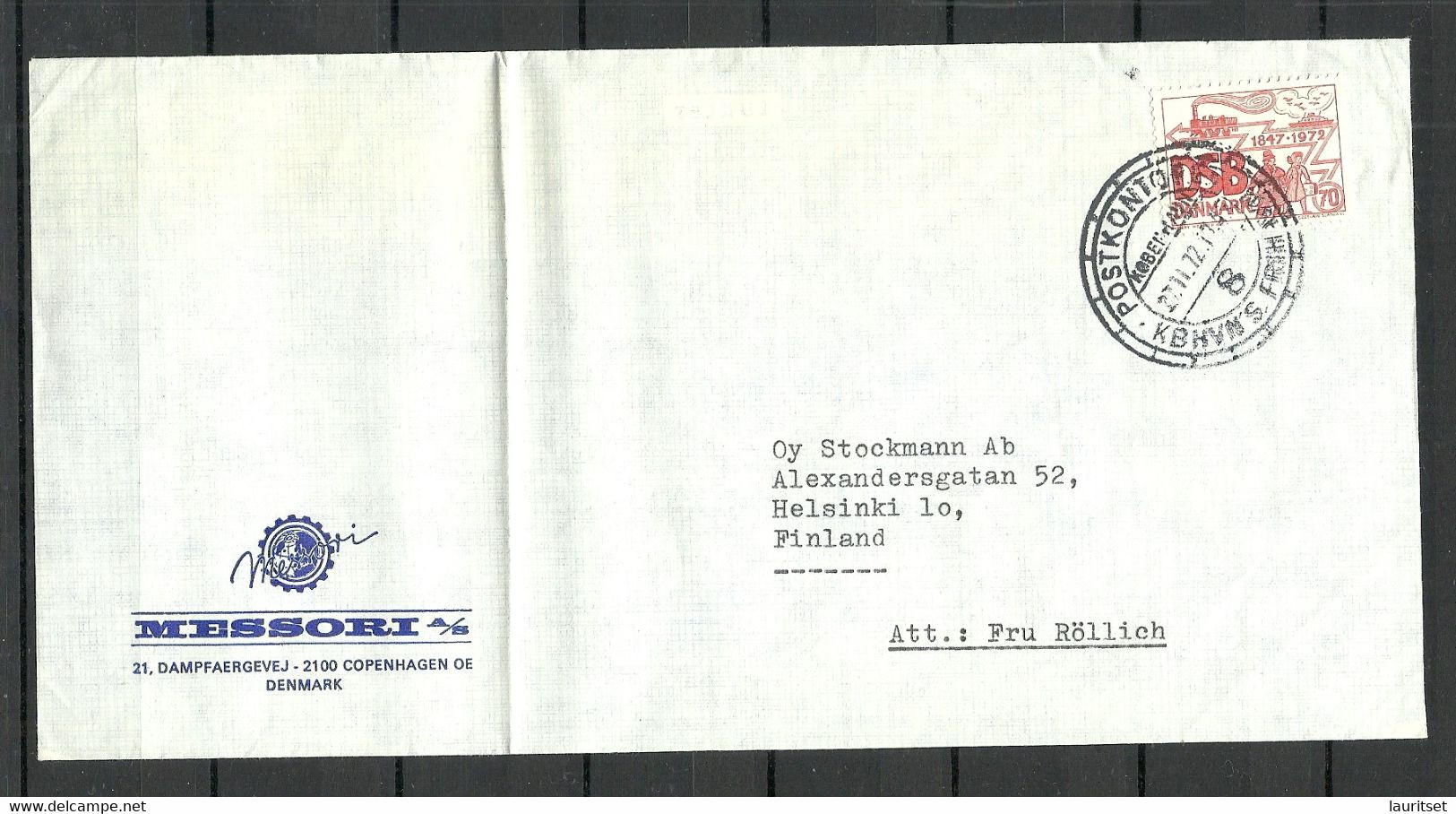 DENMARK 1972 O Kobenhavn Commercial Cover To Finland Stockmann OY Departement Store Michel 523 As Single - Covers & Documents