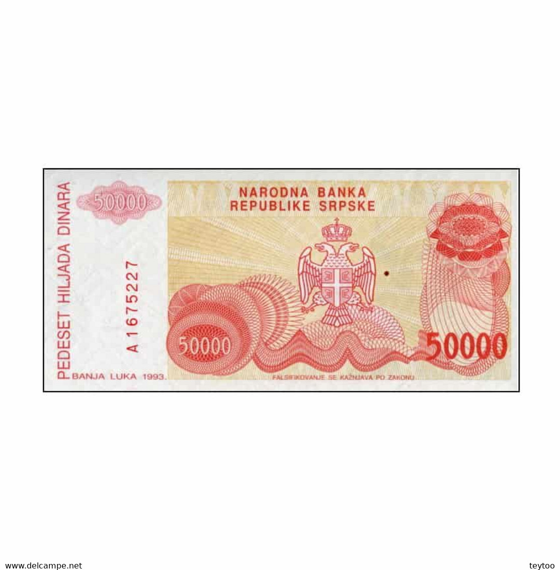 C1990# Bosnia Herzegovina 1993. 50.000 Dinares (UNC) - P-153a - Bosnia Erzegovina