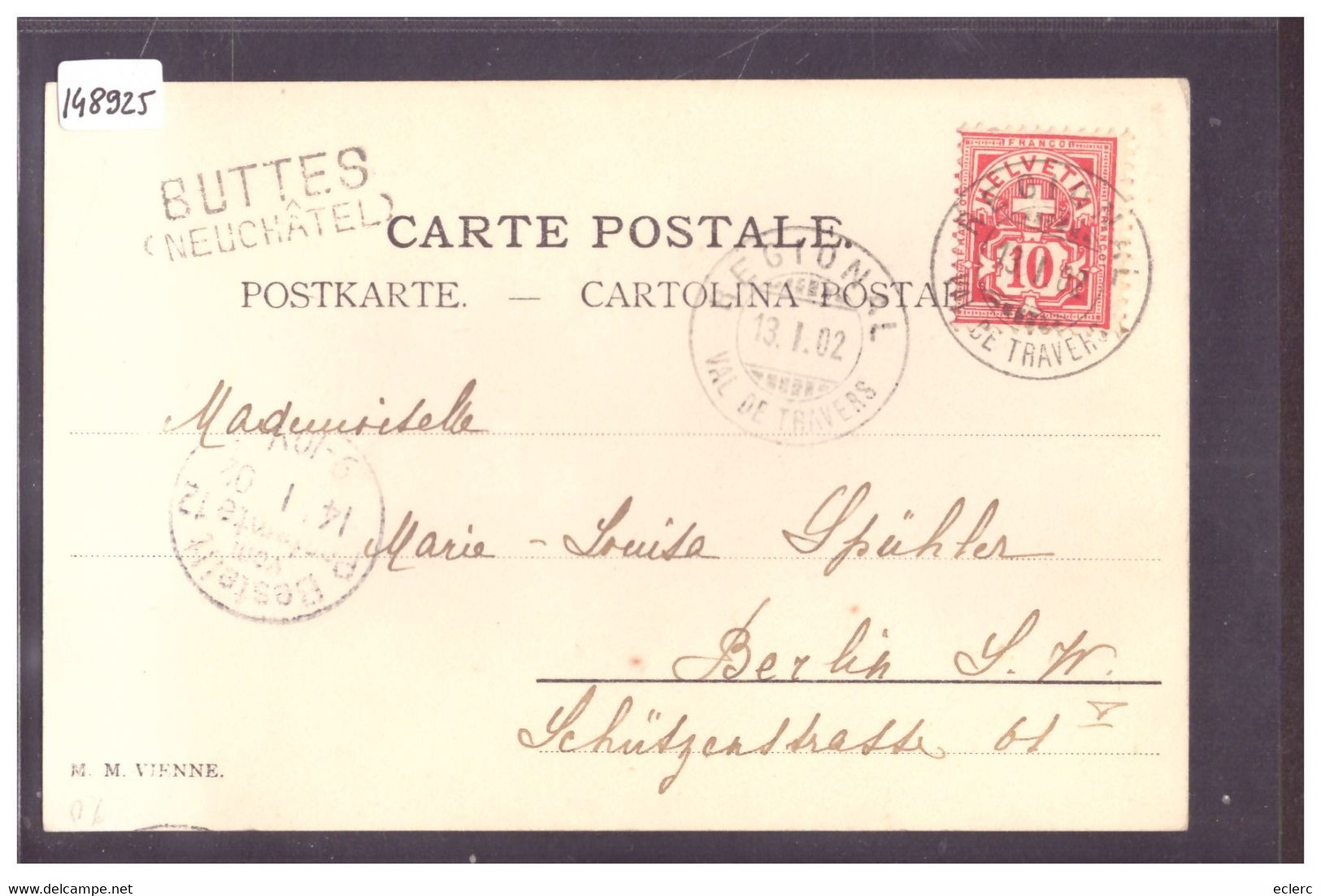 CACHET LINEAIRE " BUTTES ( NEUCHATEL )" - TB - Buttes 