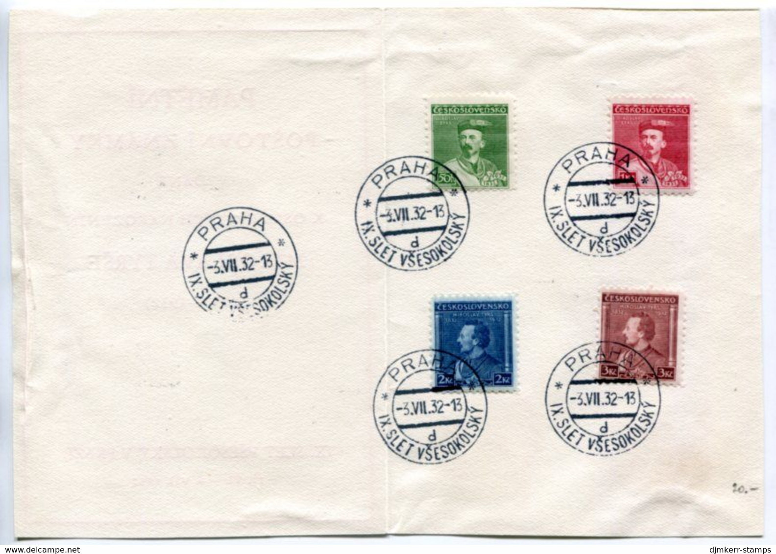 CZECHOSLOVAKIA 1935 Tyrš Centenary  Folder With Commemorative Postmarks..  Michel 314-17 - Gebruikt