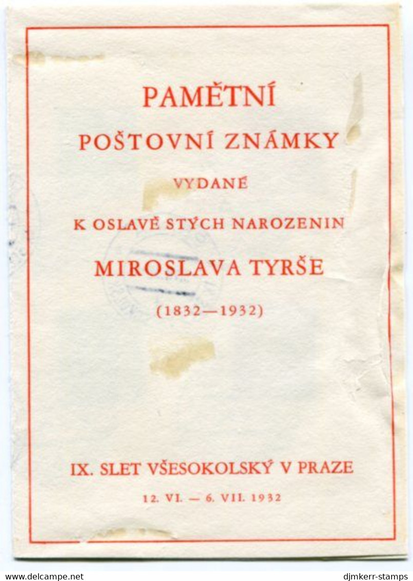 CZECHOSLOVAKIA 1935 Tyrš Centenary  Folder With Commemorative Postmarks..  Michel 314-17 - Gebraucht