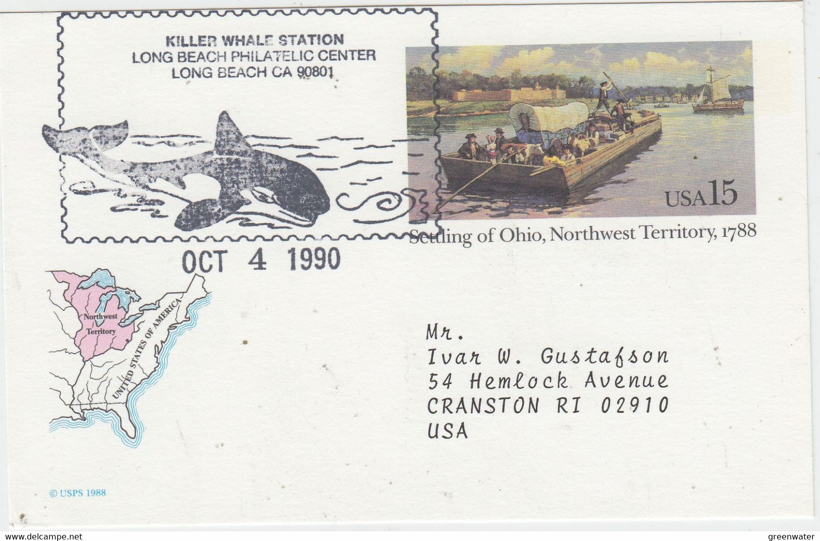 USA Postal Stationery Ca With Whale Ca Killer Whale Station Long Beach Ca OCT 4 1990 (XA162D) - Antarctic Wildlife