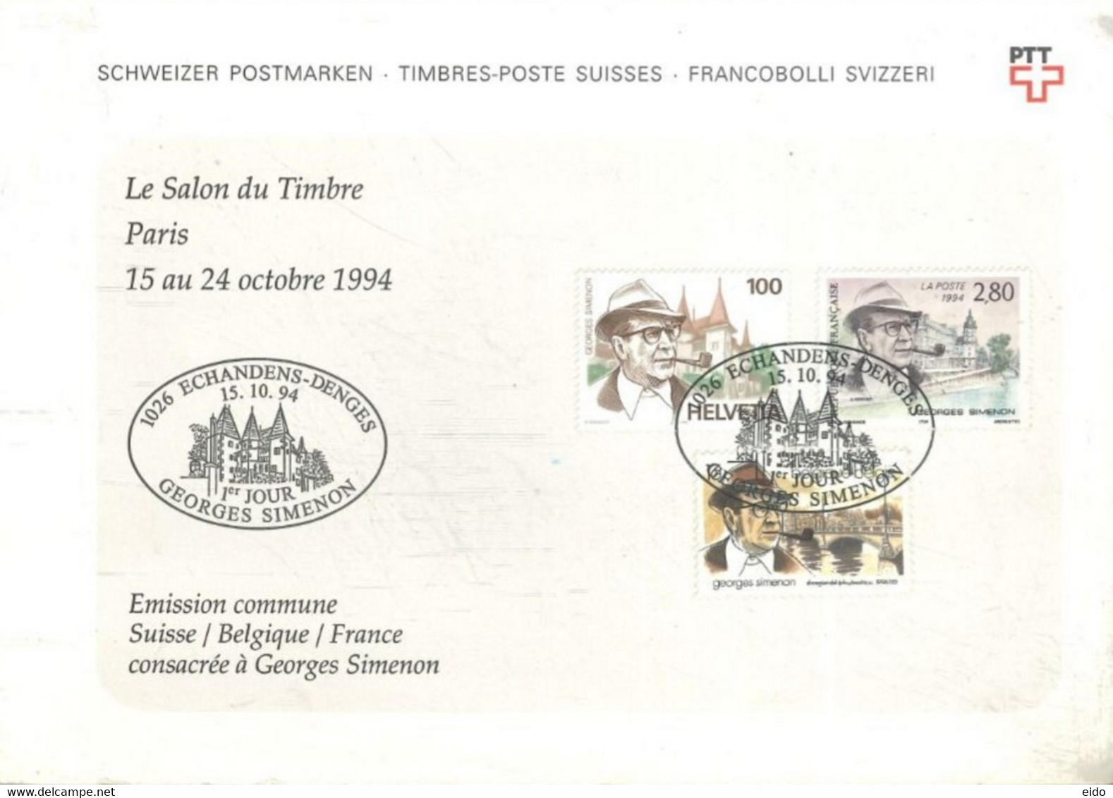 SWITZERLAND - 1994-  FIRST DAY ISSUE OF MINIATURE SHEET COMMEMORATING  GEORGE SIMENON. - Autres & Non Classés