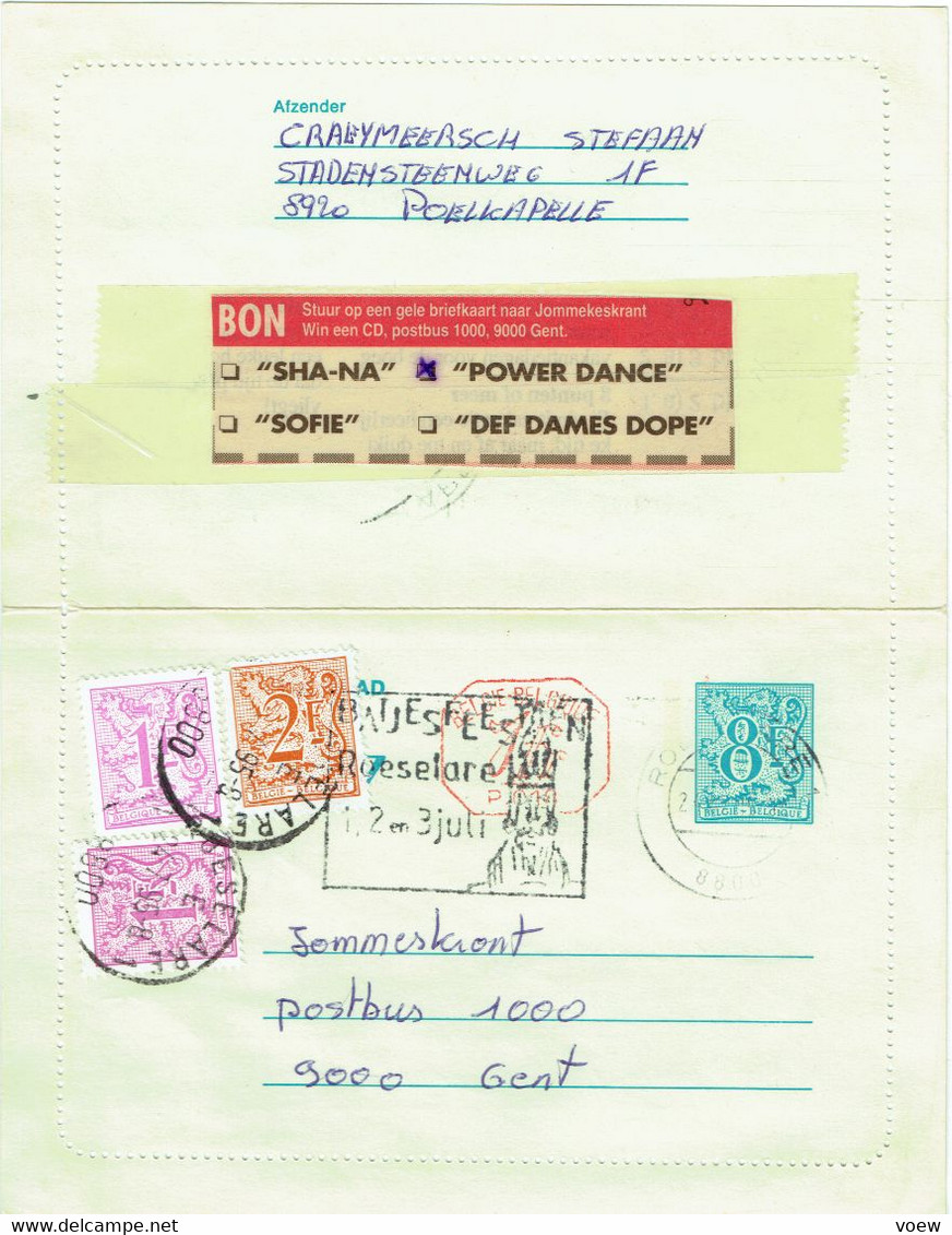 OMSLAGBRIEF - 8 FRANK MET BIJFRANKERING  (764) - Enveloppes-lettres