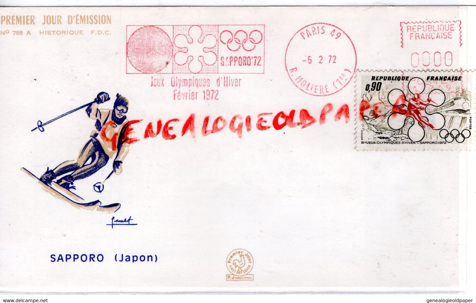 SPORTS - ENVELOPPE  JEUX OLYMPIQUES HIVER JAPON SAPPORO 1972- SKI - FDC