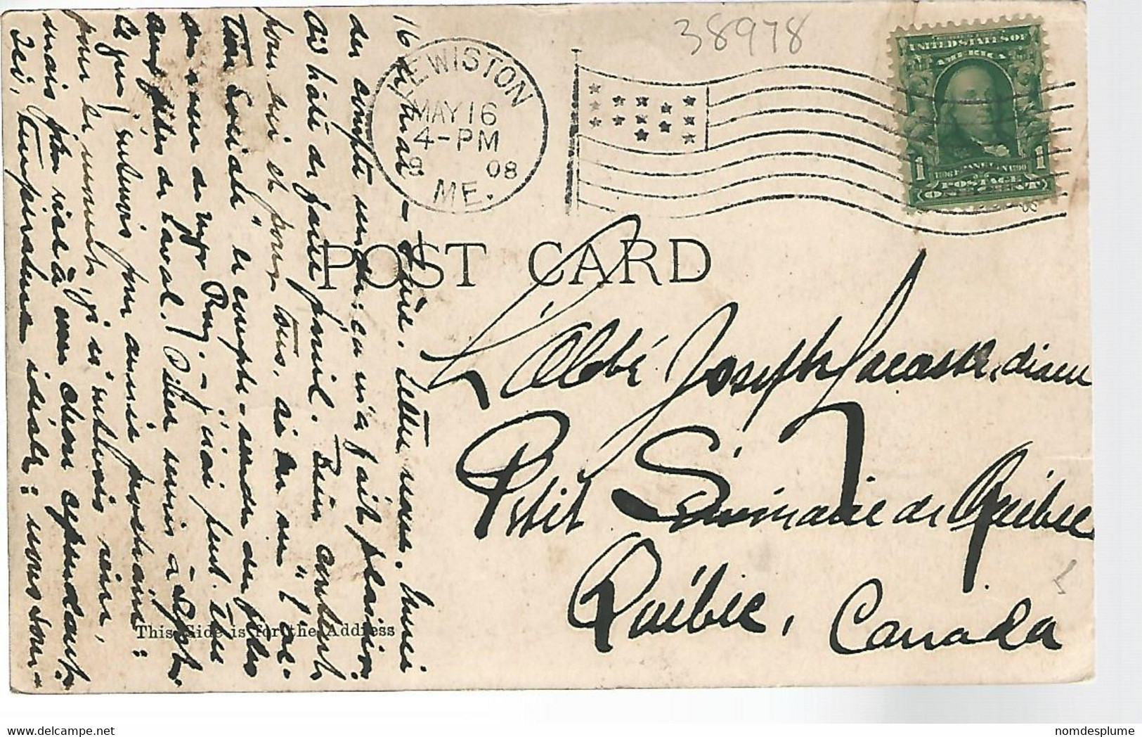 38978 ) USA  Flag Postmark Cancel See Scans Maine Undivided Back - Lewiston