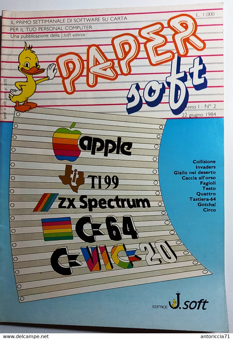 Rivista Paper Soft Del 22 Giugno 1984 Jackson Soft Software Su Carta Computer - Informatique