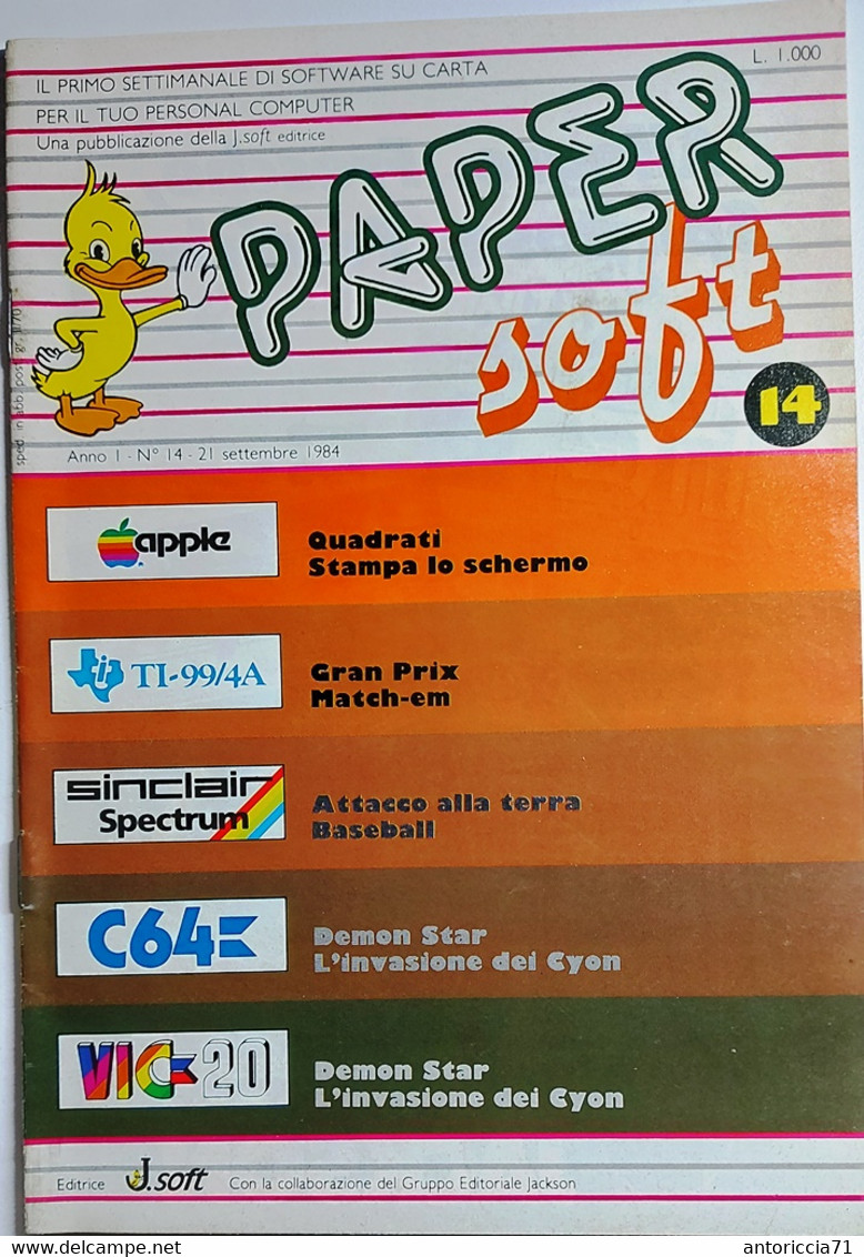 Rivista Paper Soft Del 21 Settembre 1984 Jackson Soft Software Su Carta Computer - Informática