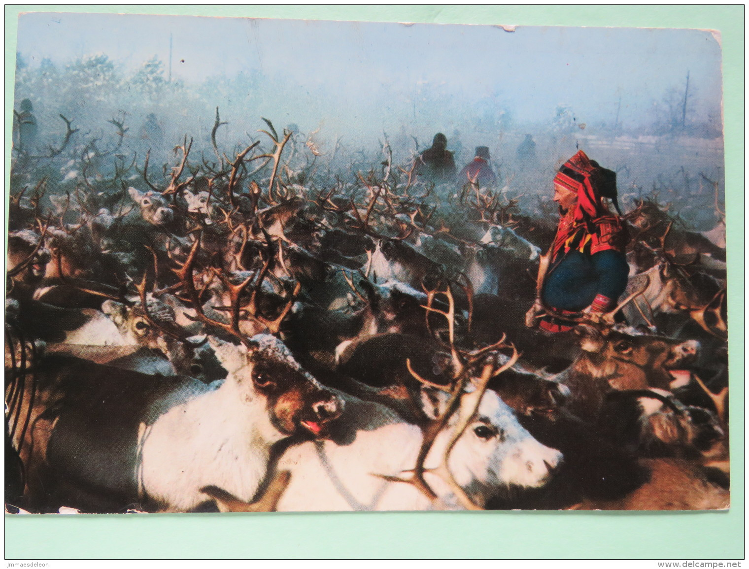 Finland 1973 Postcard ""Lapland - Reindeer"" Turku To Germany - Costumes - Reindeer Sledge Cancel - Brieven En Documenten