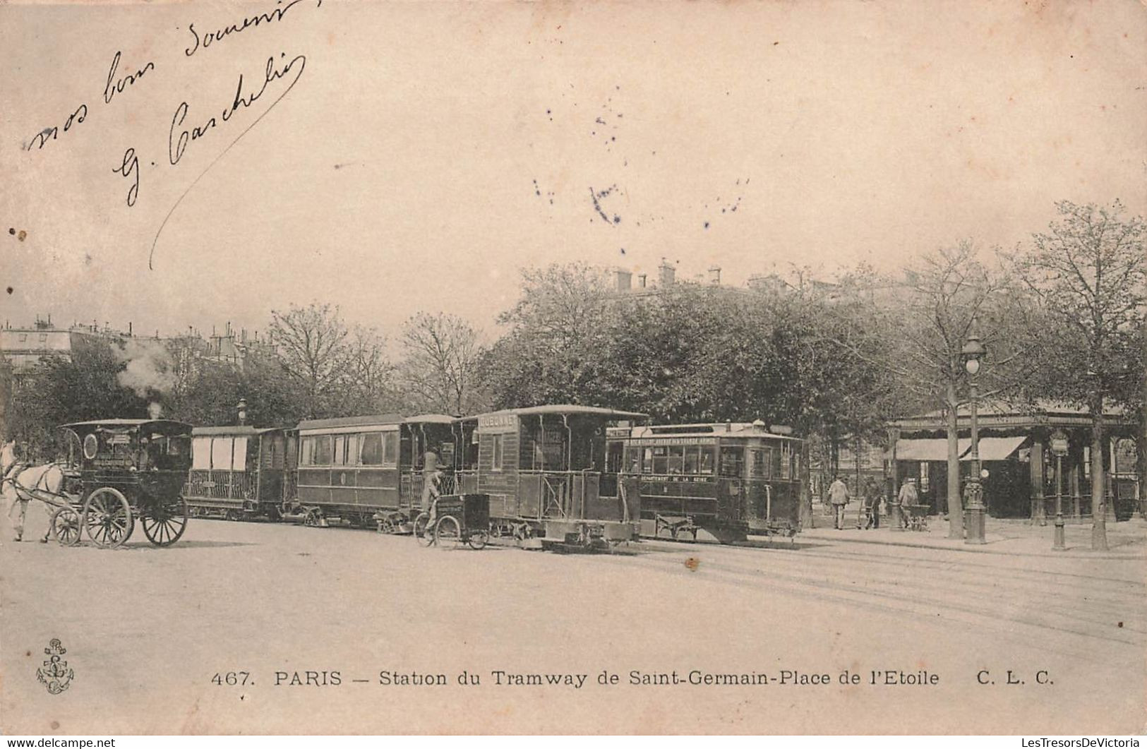 CPA Paris - Station Du Tramway De Saint Germain  - Place De L'etoile - C L C - 1905 - Trasporto Pubblico Stradale
