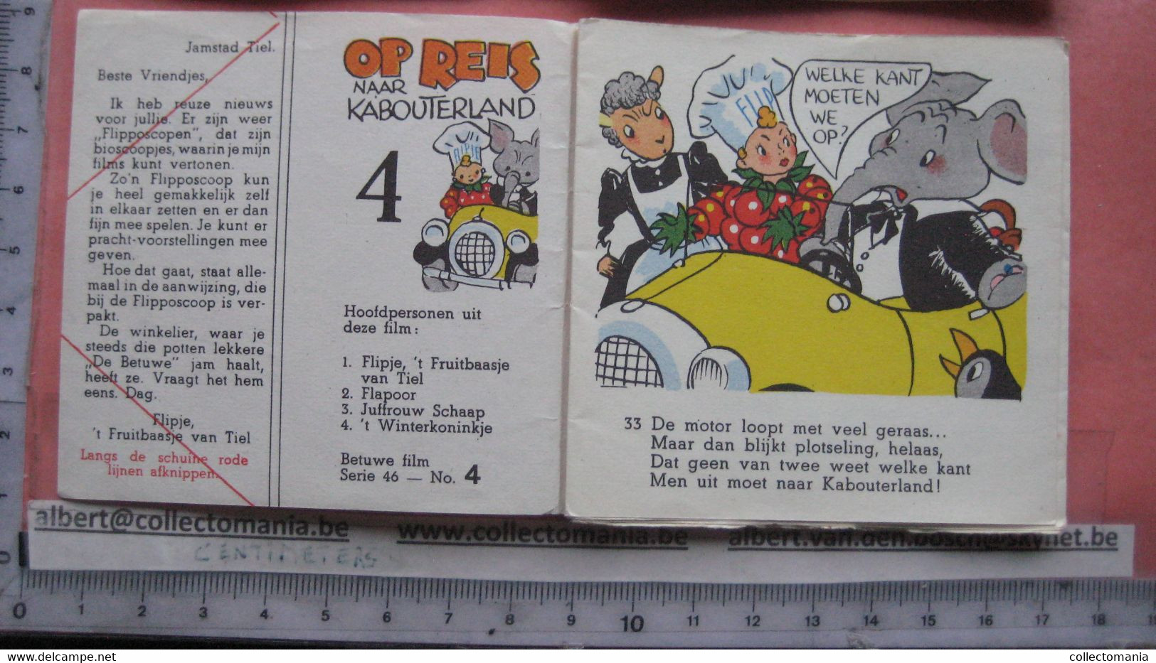 1952 Flipje, FRUITBAASJE de BETUWE, 4 kompl. series = 8 stroken in elk, voor kinderbioskoop FLIPPOSCOOP,  Prima staat
